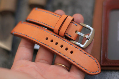 Handmade Vintage Tan Veg-Tan Leather Panerai Watch Strap