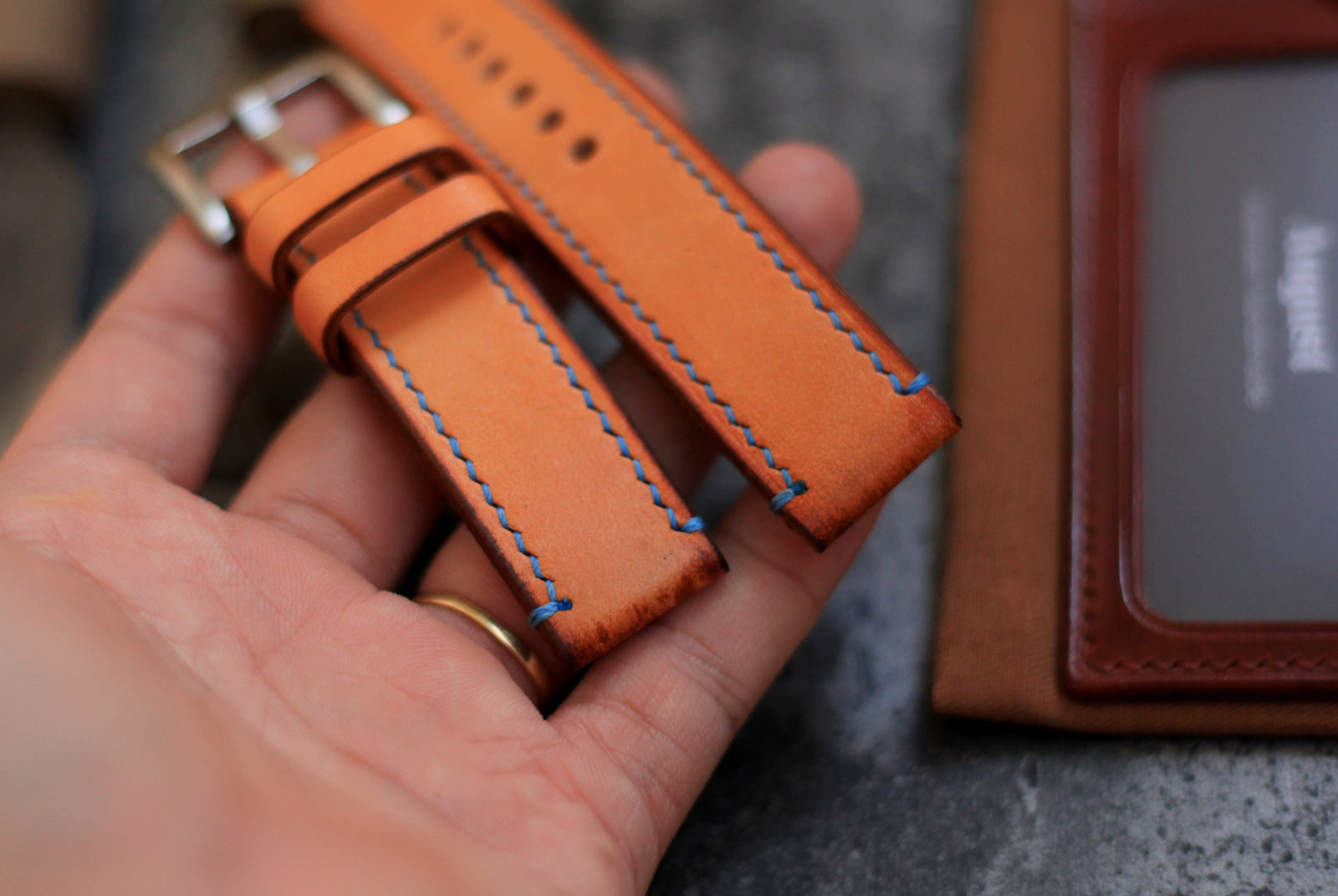 Handmade Vintage Tan Veg-Tan Leather Panerai Watch Strap