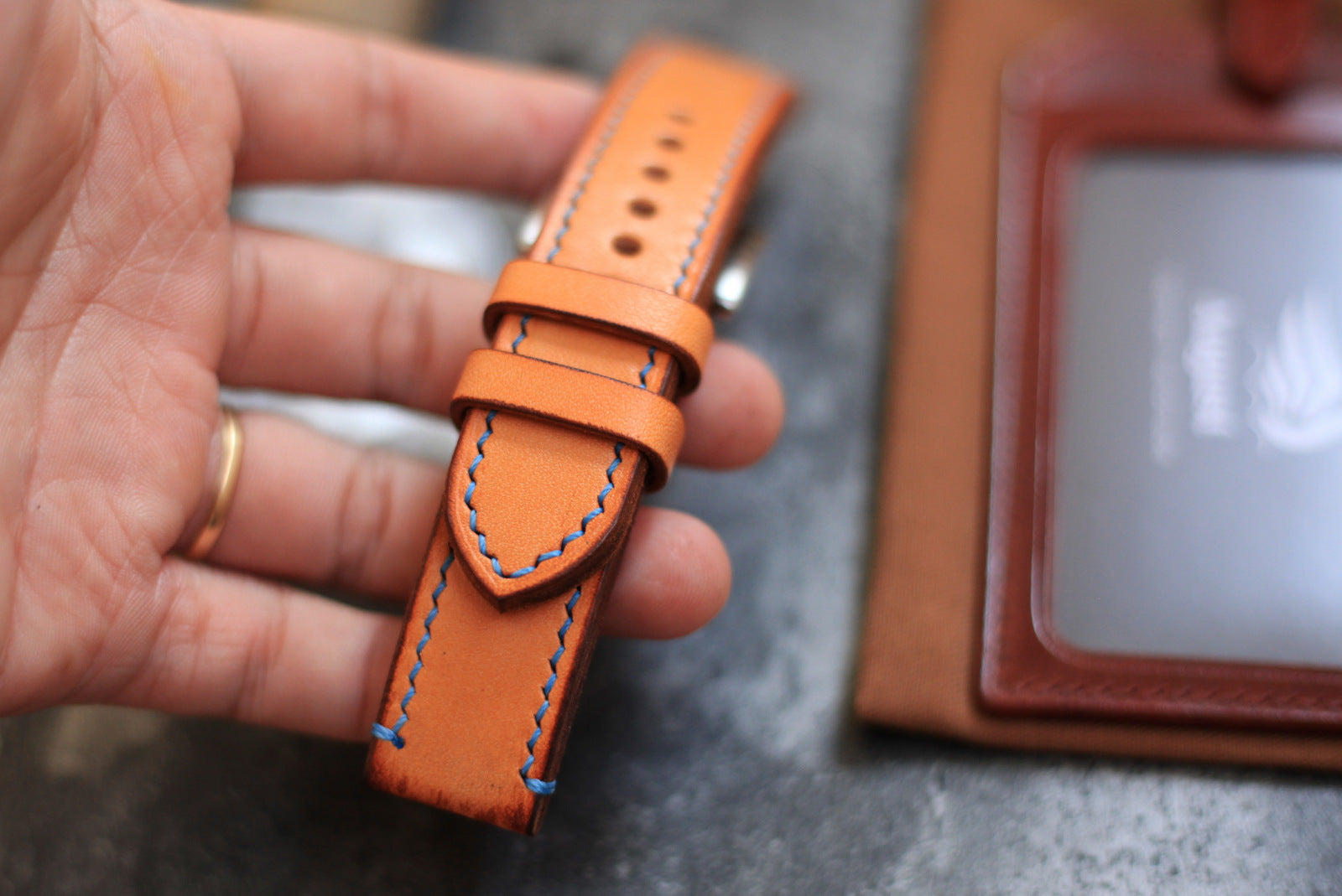 Handmade Vintage Tan Veg-Tan Leather Panerai Watch Strap