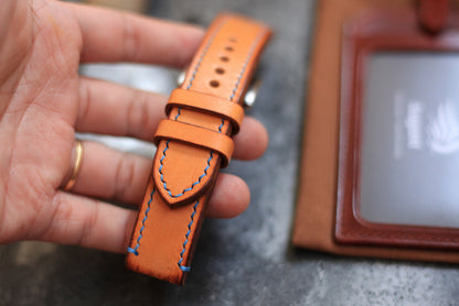 Handmade Vintage Tan Veg-Tan Leather Panerai Watch Strap