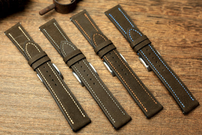Cowhide Dark Grey Leather Watch Strap