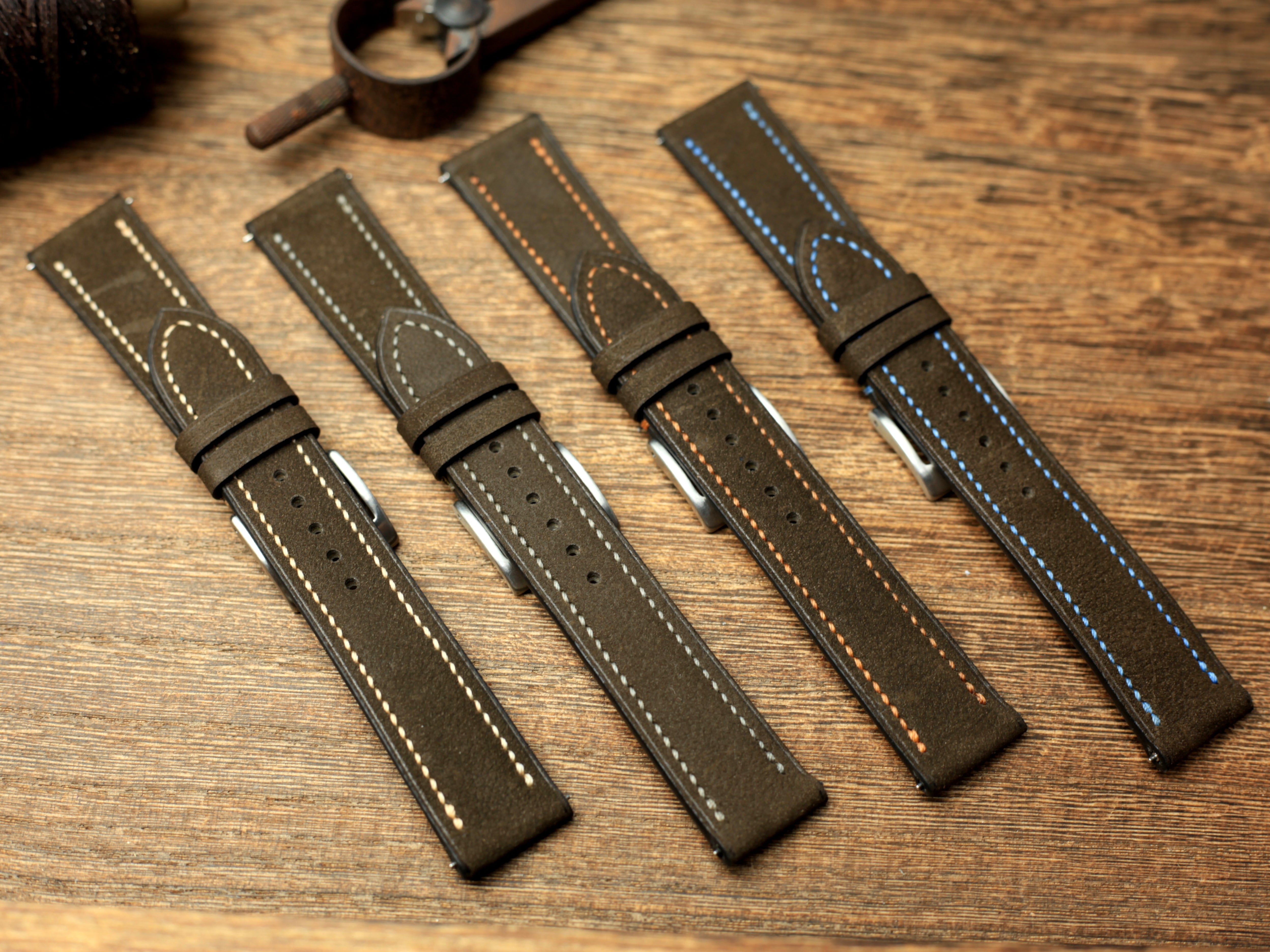 Leather Watch Strap, Cowhide Dark Grey Leather Watch Band