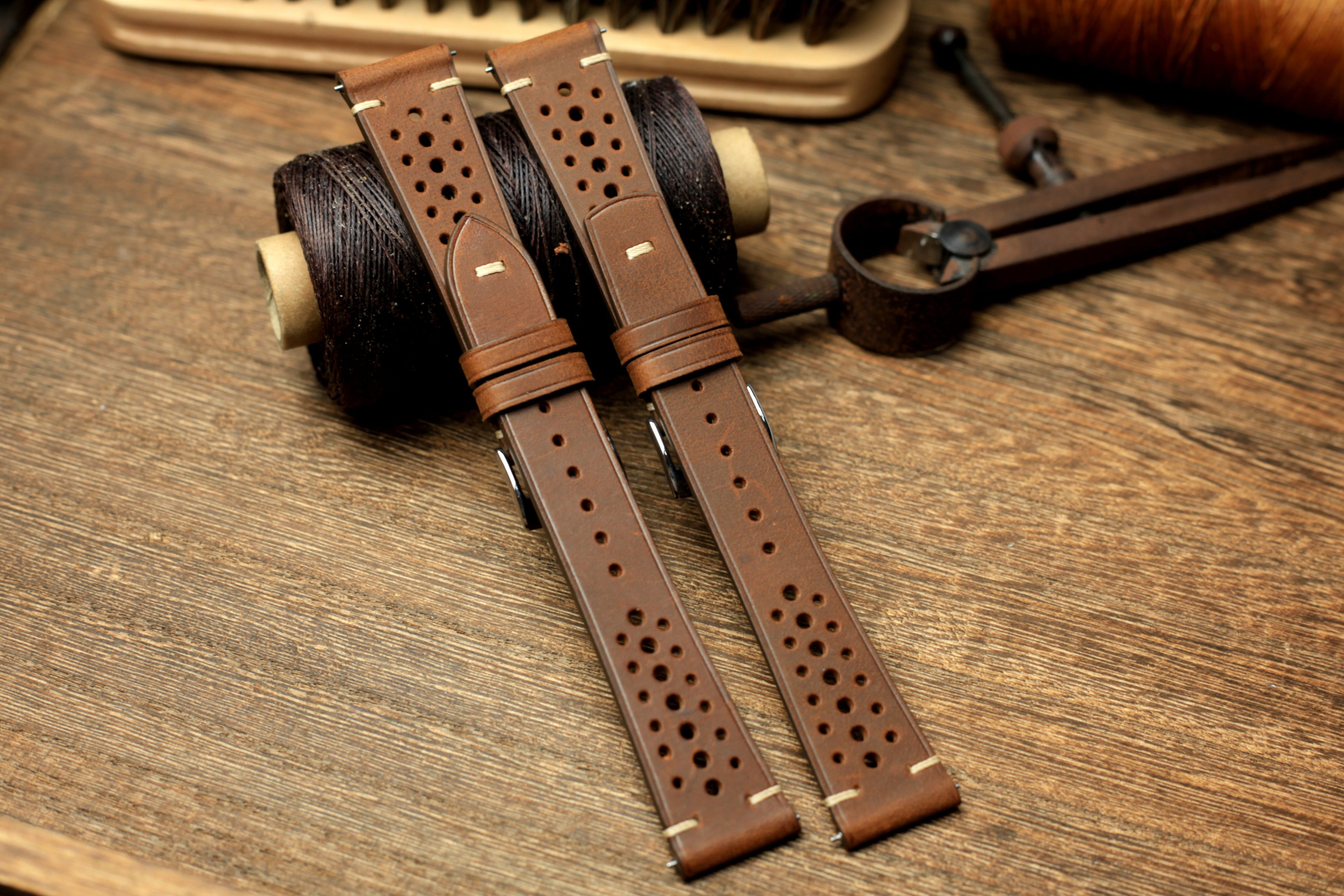 Waxy Leather Rally Style Quick Release Watch Strap
