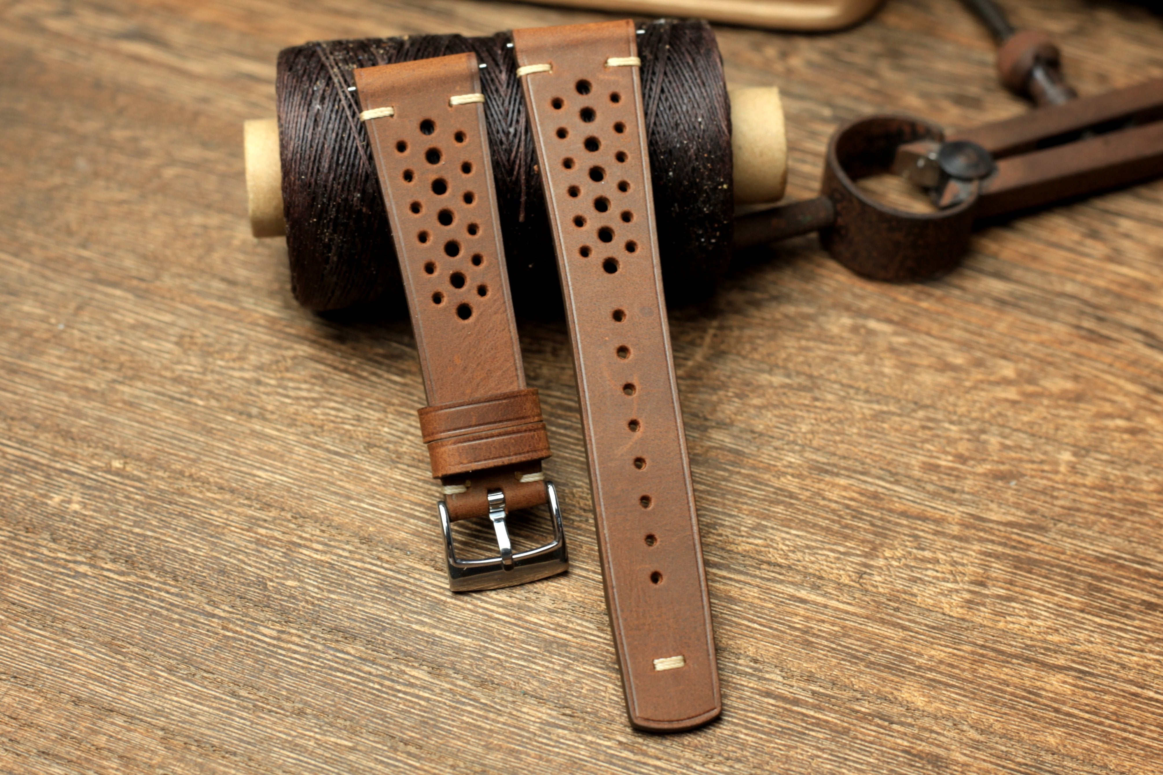 Waxy Leather Rally Style Quick Release Watch Strap