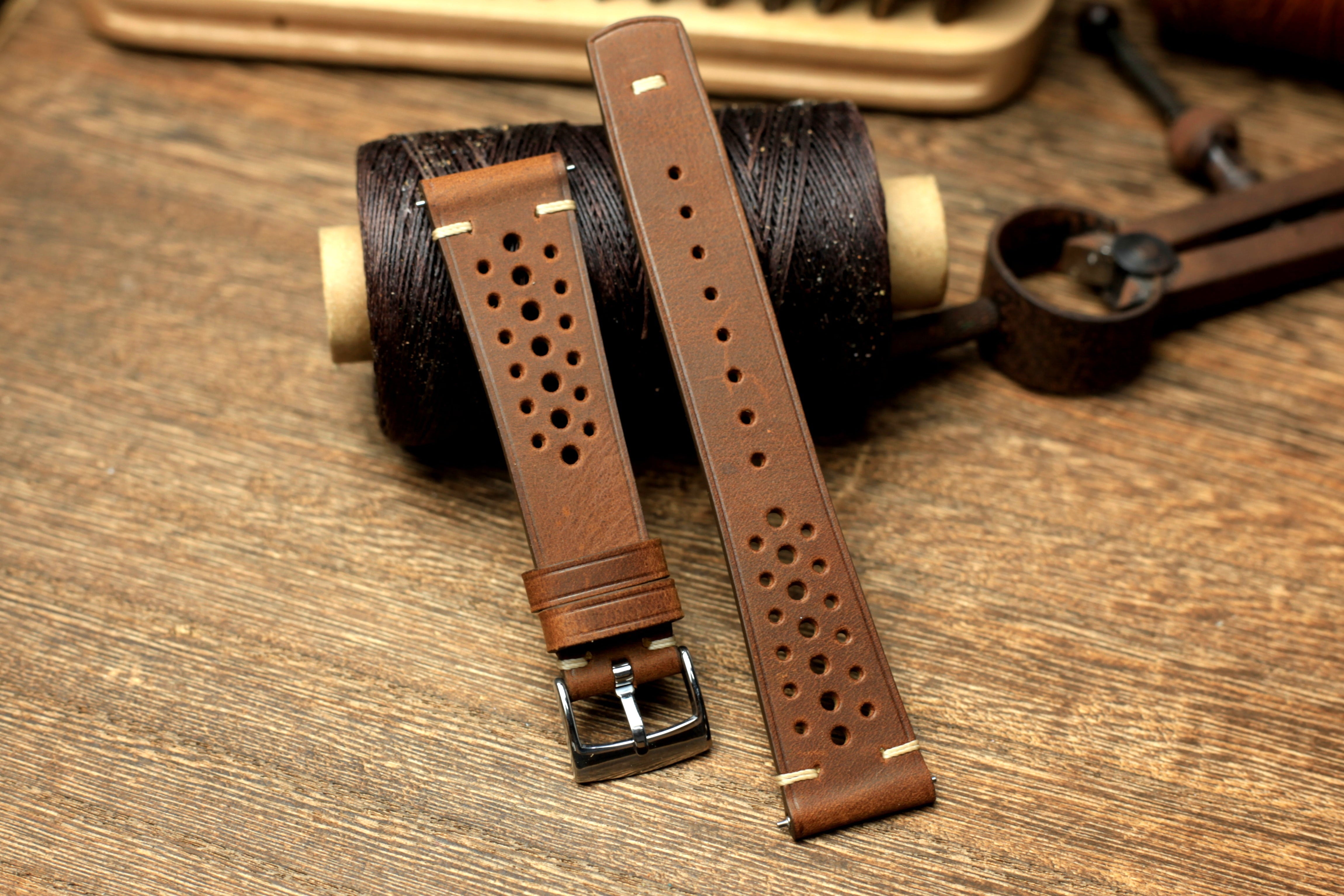 Waxy Leather Rally Style Quick Release Watch Strap