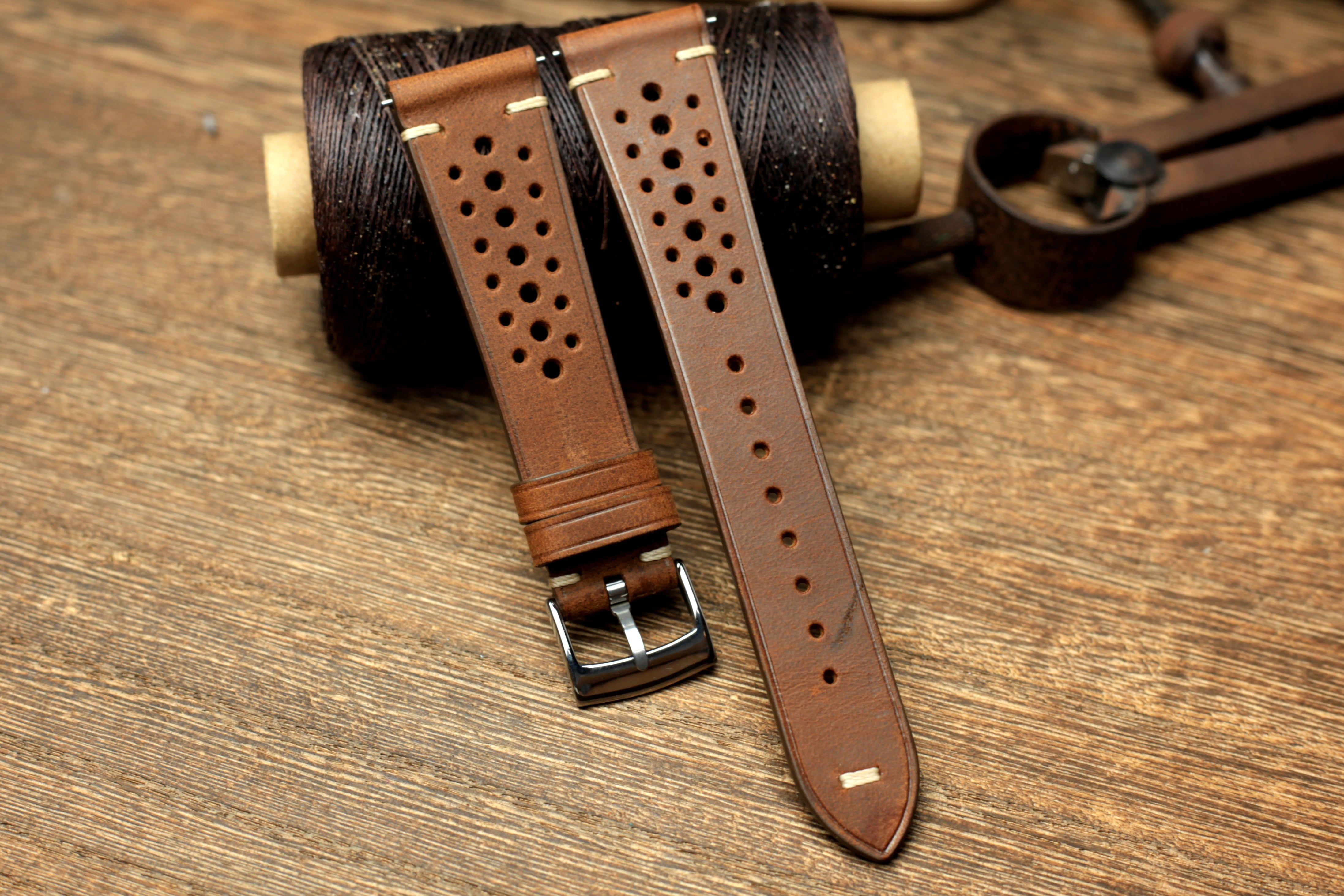Waxy Leather Rally Style Quick Release Watch Strap