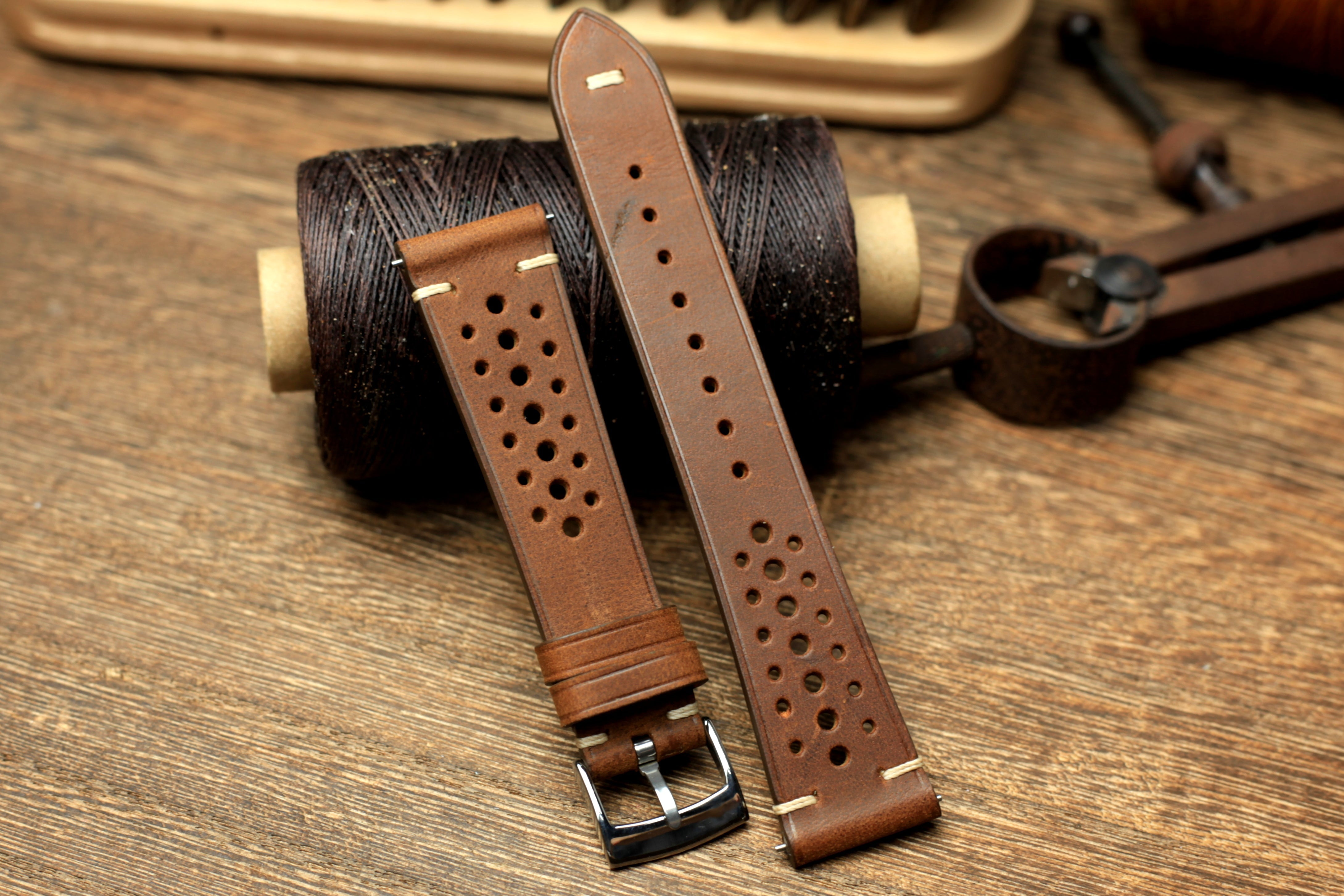 Waxy Leather Rally Style Quick Release Watch Strap