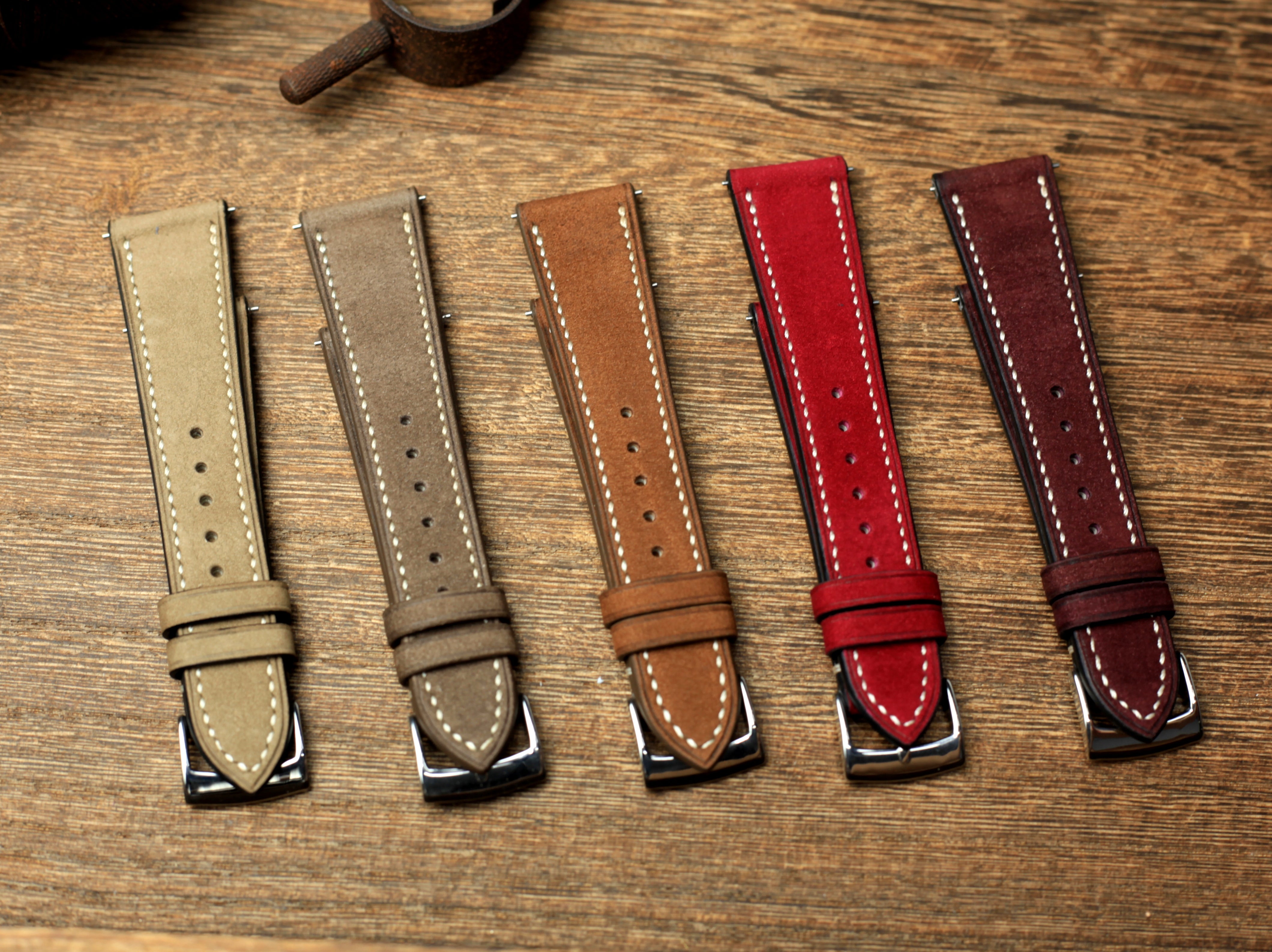 Nubuck Dark Brown Leather Watch Strap, Handmade Watch Band, Quick Release Spring Bar