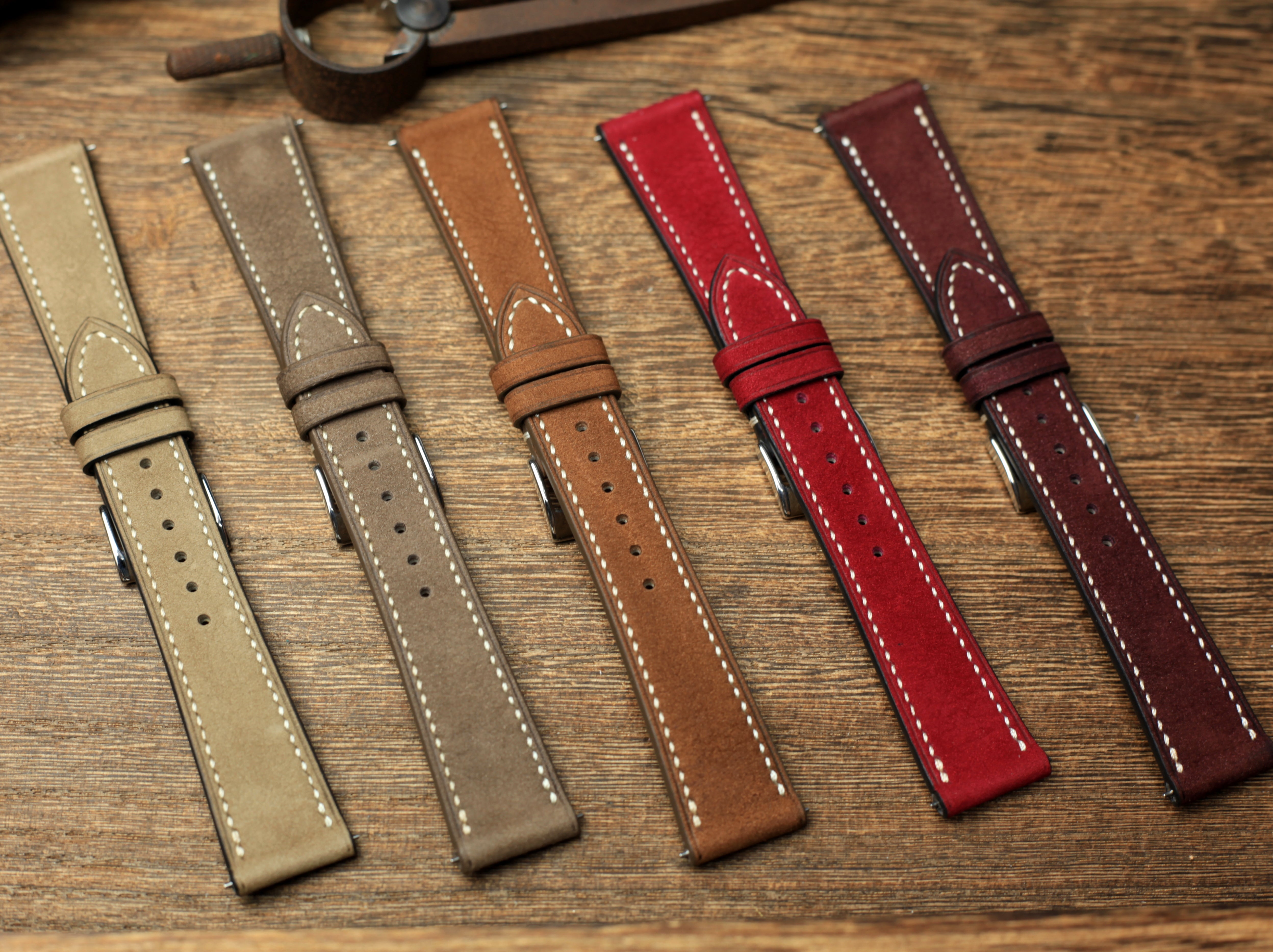 LEATHER WATCH STRAP, DARK BROWN NUBUCK LEATHER WATCH BAND.