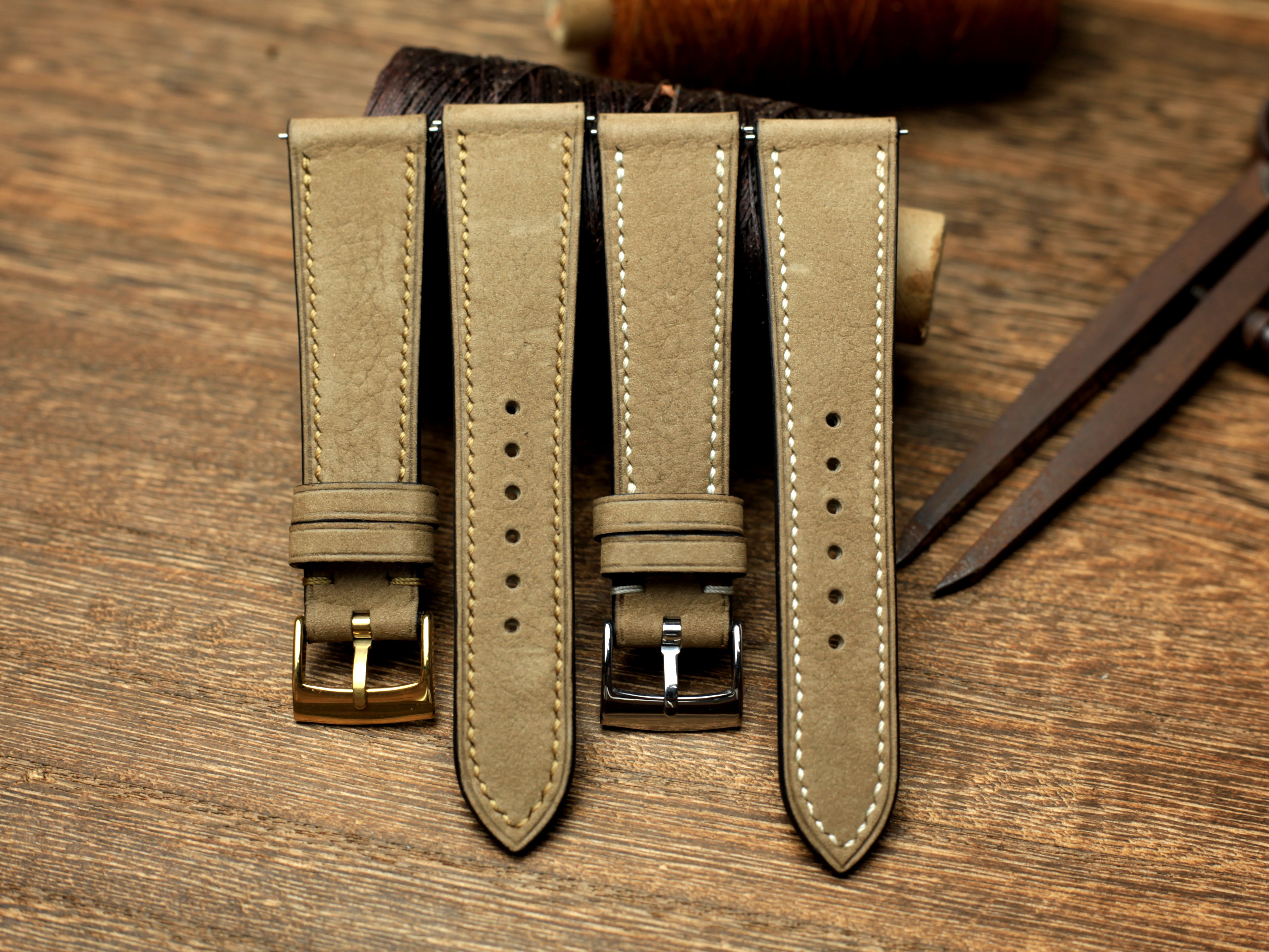 Nubuck Biege Leather Watch Strap, Handmade Watch Band, Quick Release Spring Bar