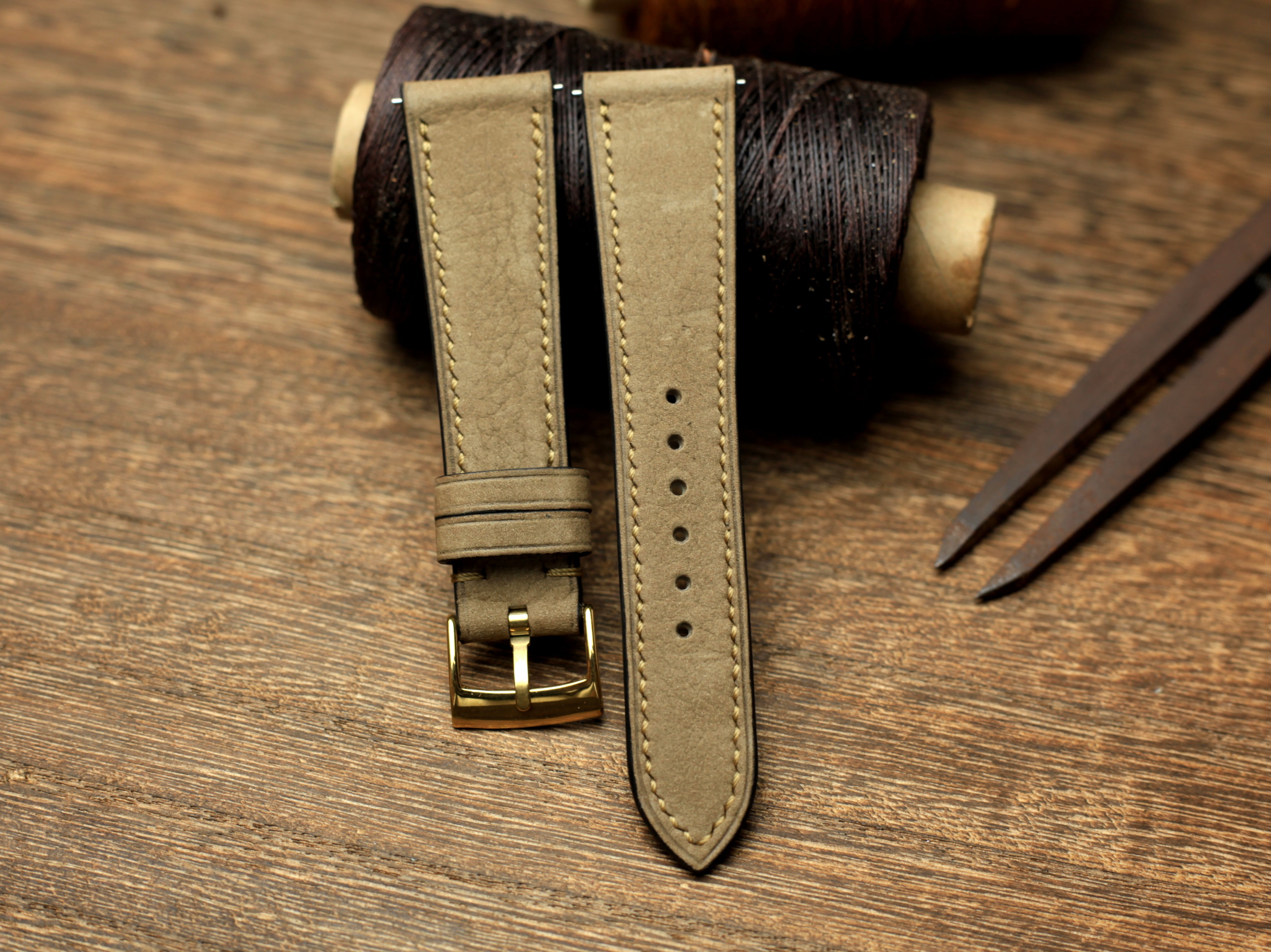 Nubuck Biege Leather Watch Strap, Handmade Watch Band, Quick Release Spring Bar