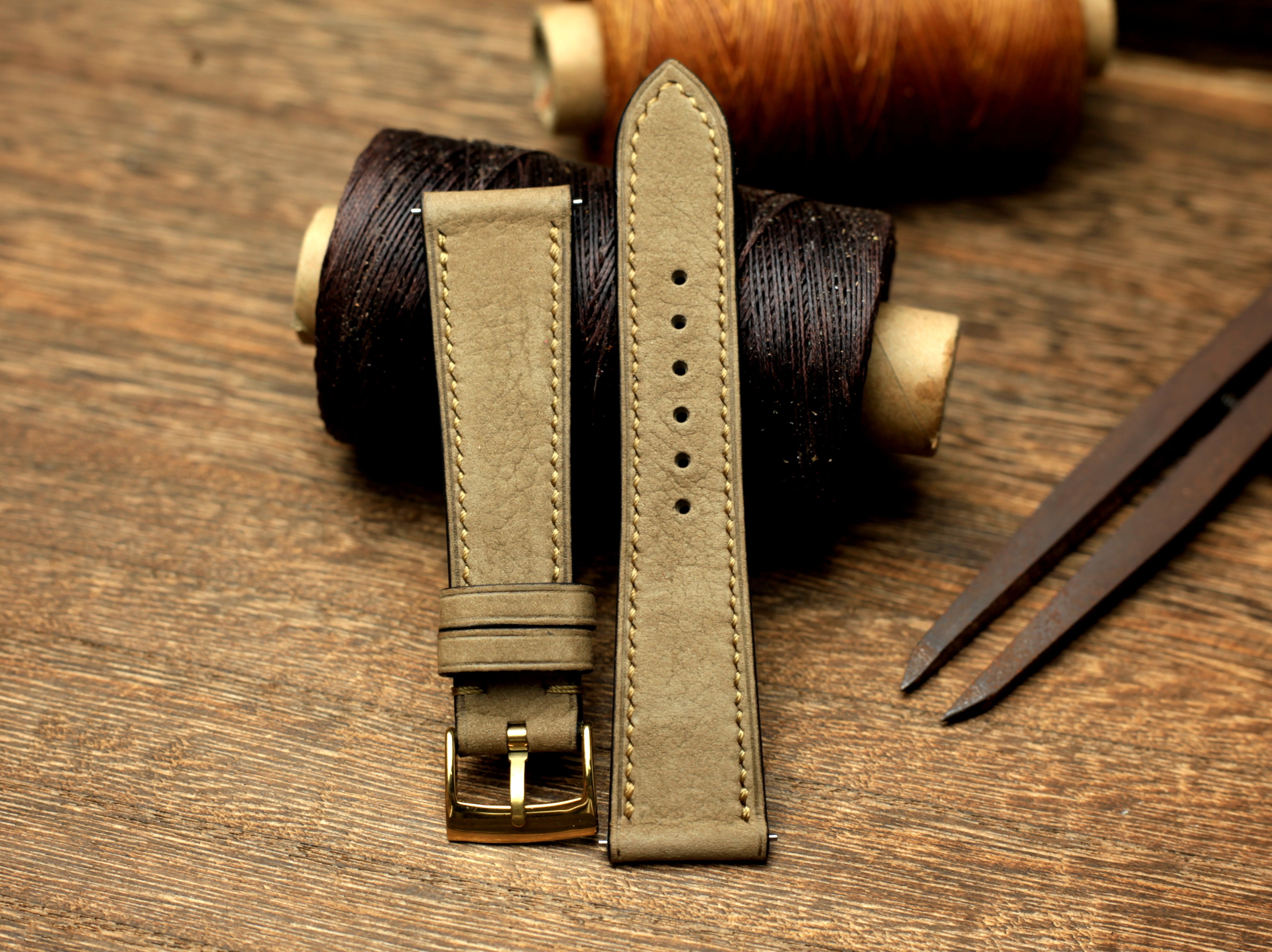 Nubuck Biege Leather Watch Strap, Handmade Watch Band, Quick Release Spring Bar