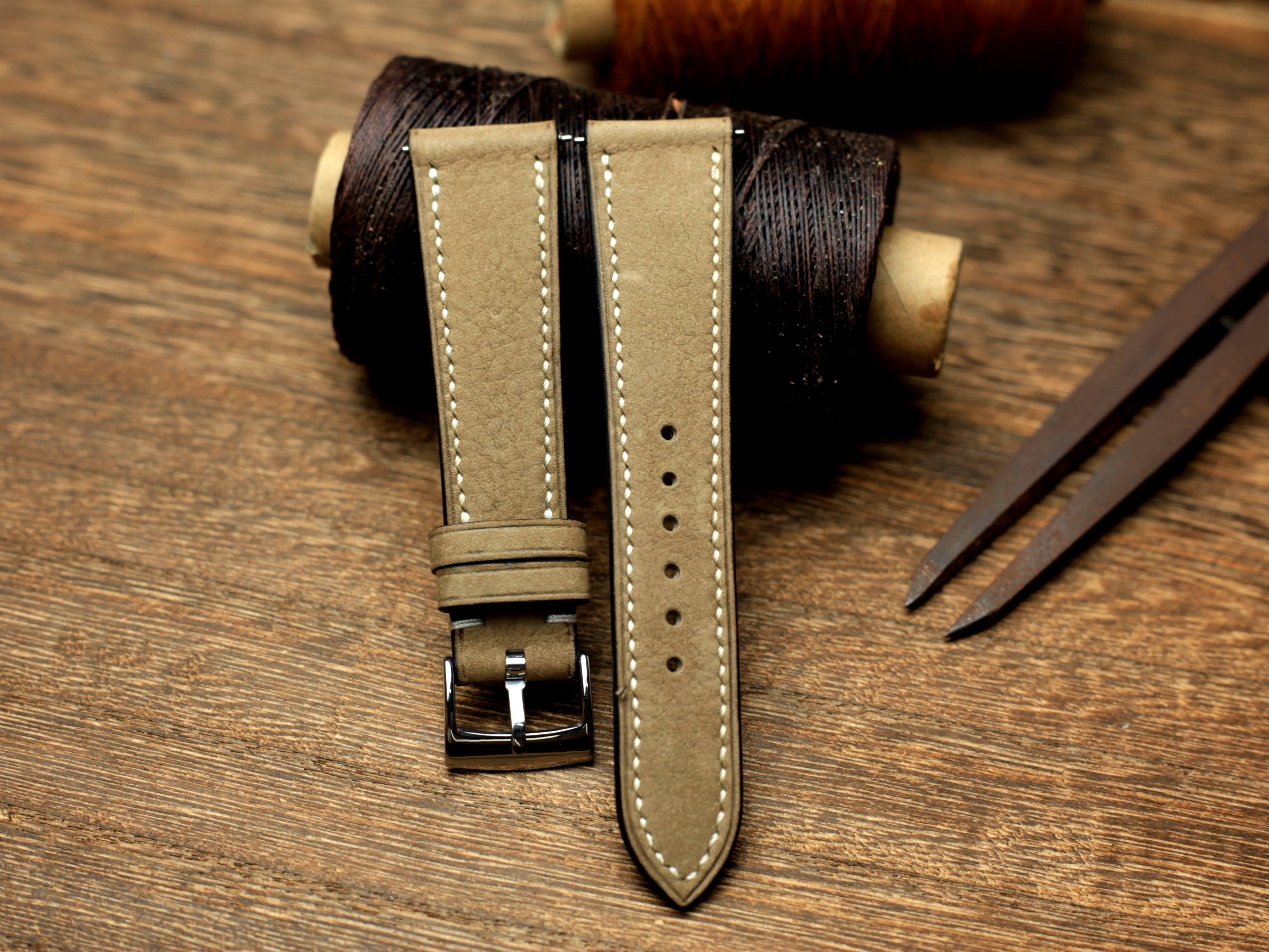 Nubuck Leather Watch Strap Light Grey Color, Quick Release