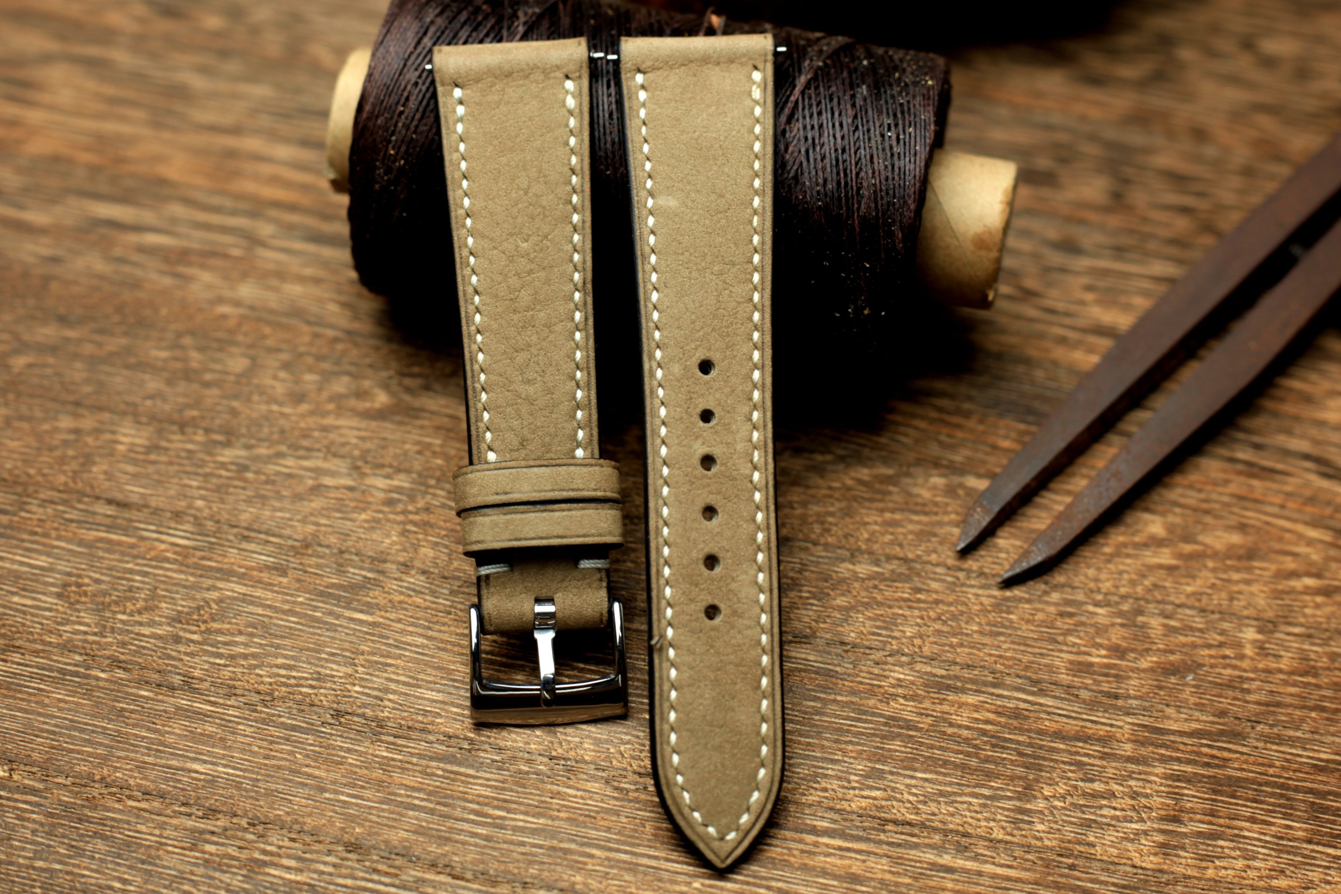 Nubuck Biege Leather Watch Strap, Handmade Watch Band, Quick Release Spring Bar