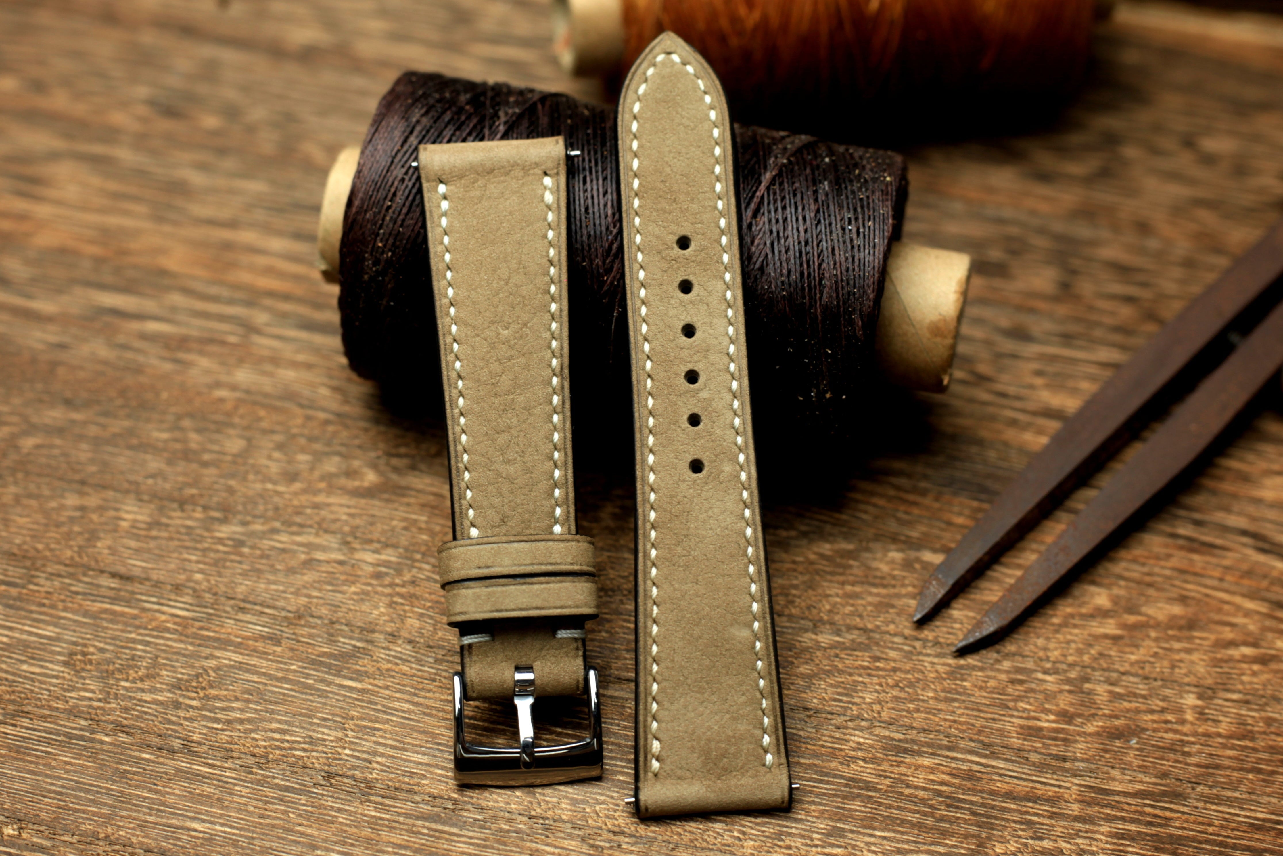 Nubuck Beige Leather Quick Release Watch Strap
