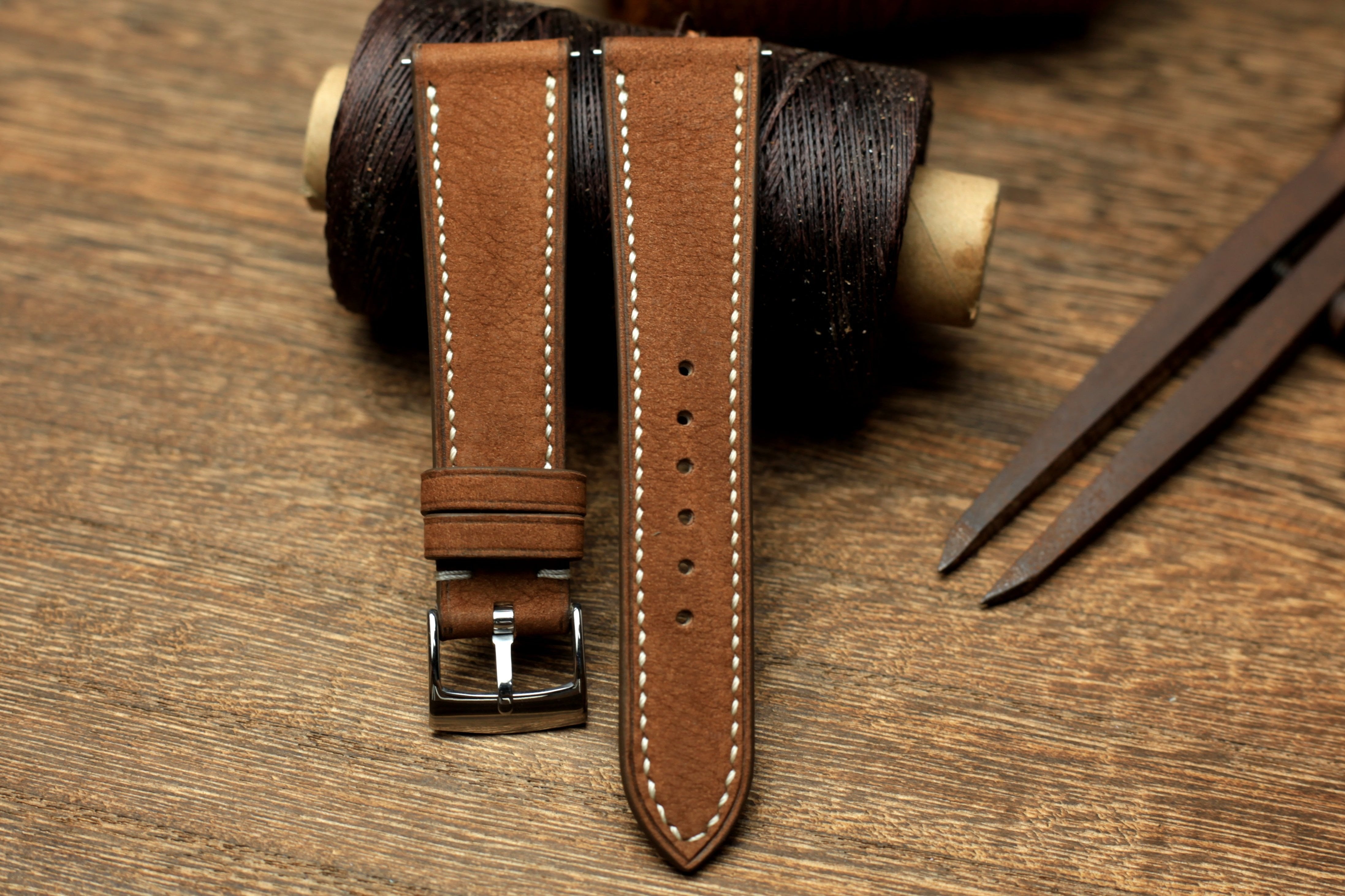 Nubuck Brown Leather Watch Strap, Handmade Watch Band, Quick Release Spring Bar