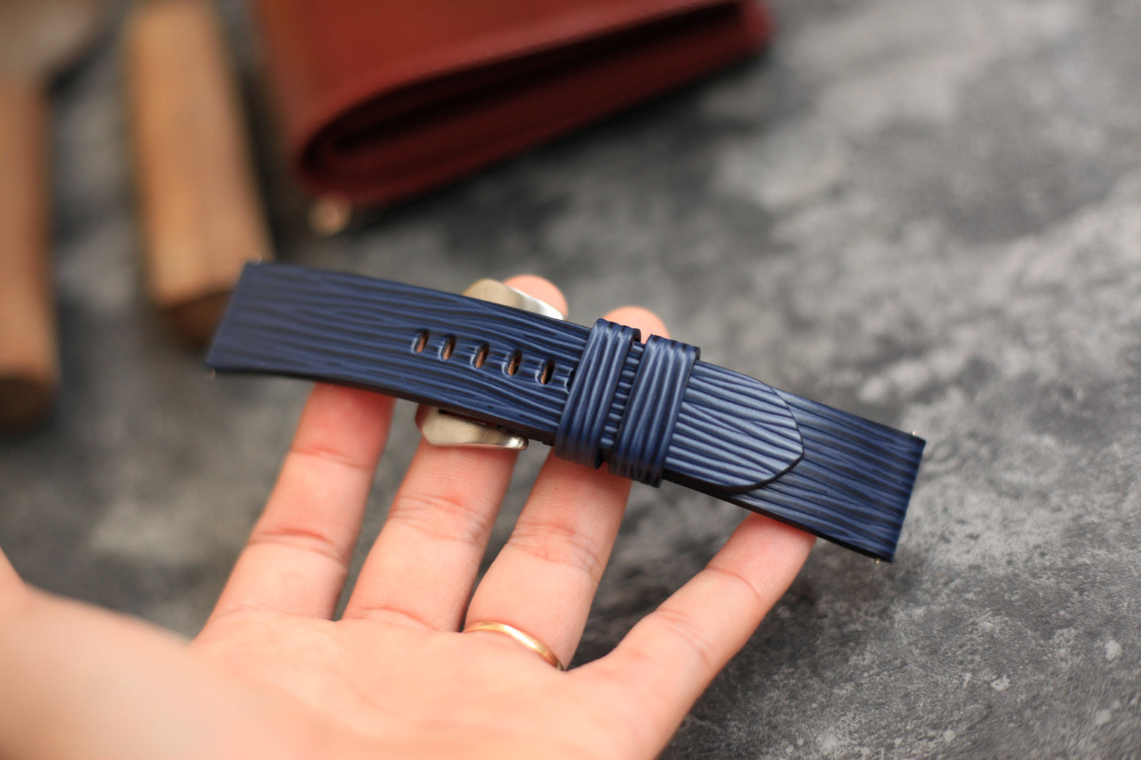 Panerai Watch Band Handmade, Epi Dark Blue Leather
