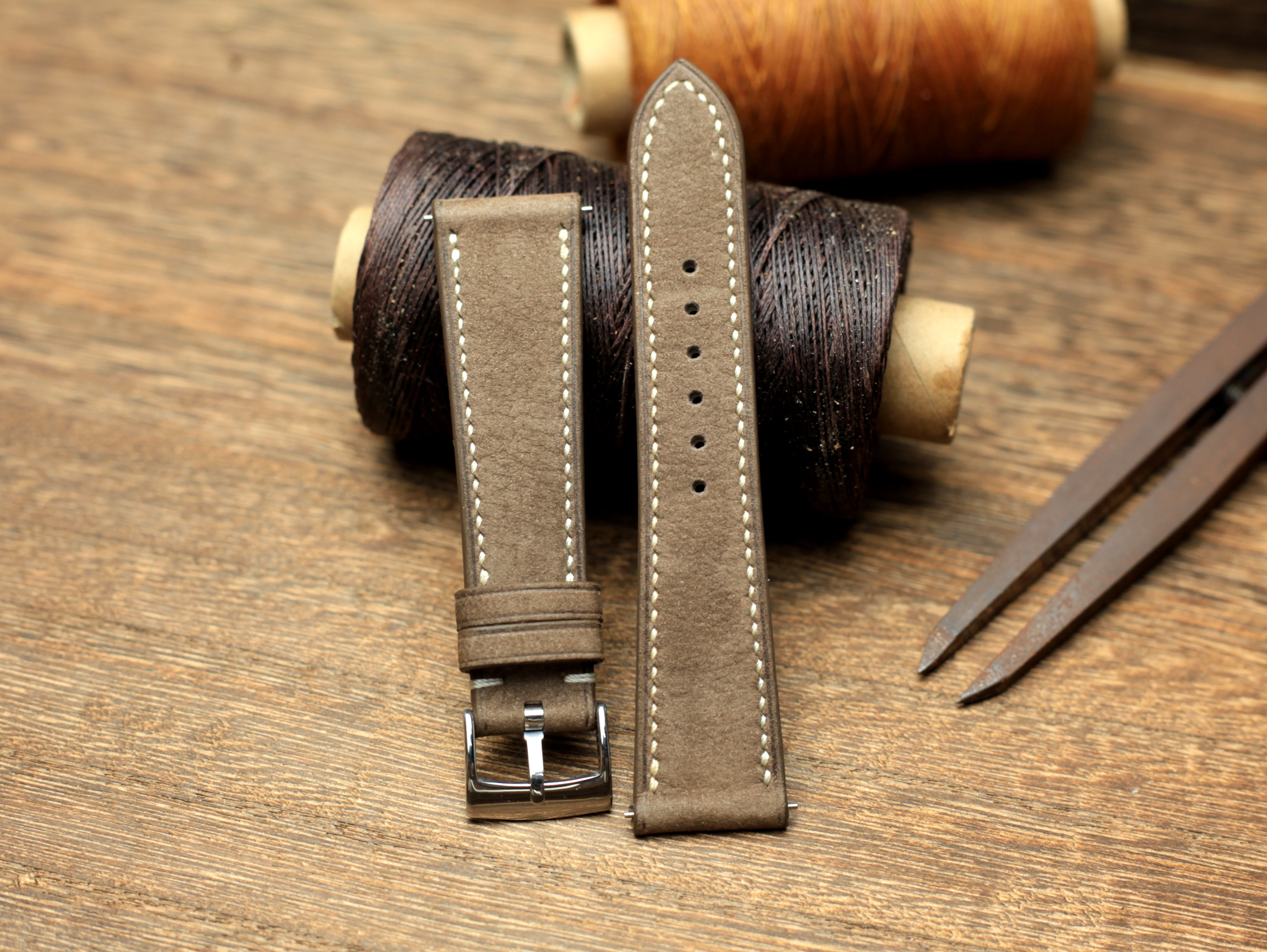 Nubuck Grey Leather Watch Strap, Handmade Watch Band, Quick Release Spring Bar