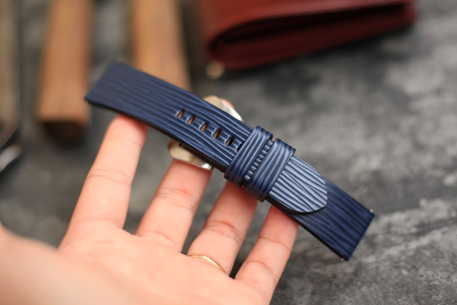 Panerai Watch Band Handmade, Epi Dark Blue Leather