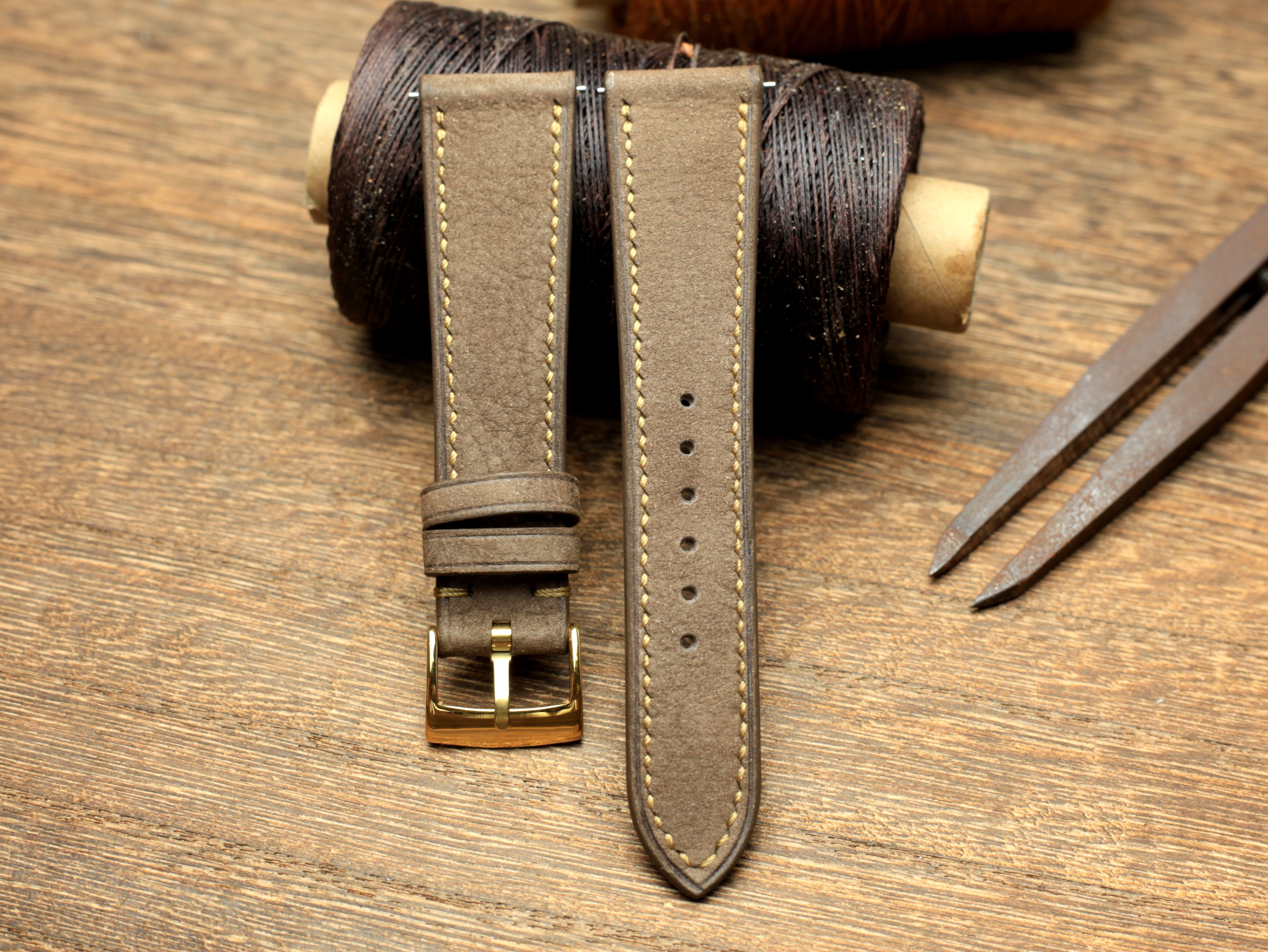 Nubuck Leather Watch Strap Etoupe Color, Quick Release