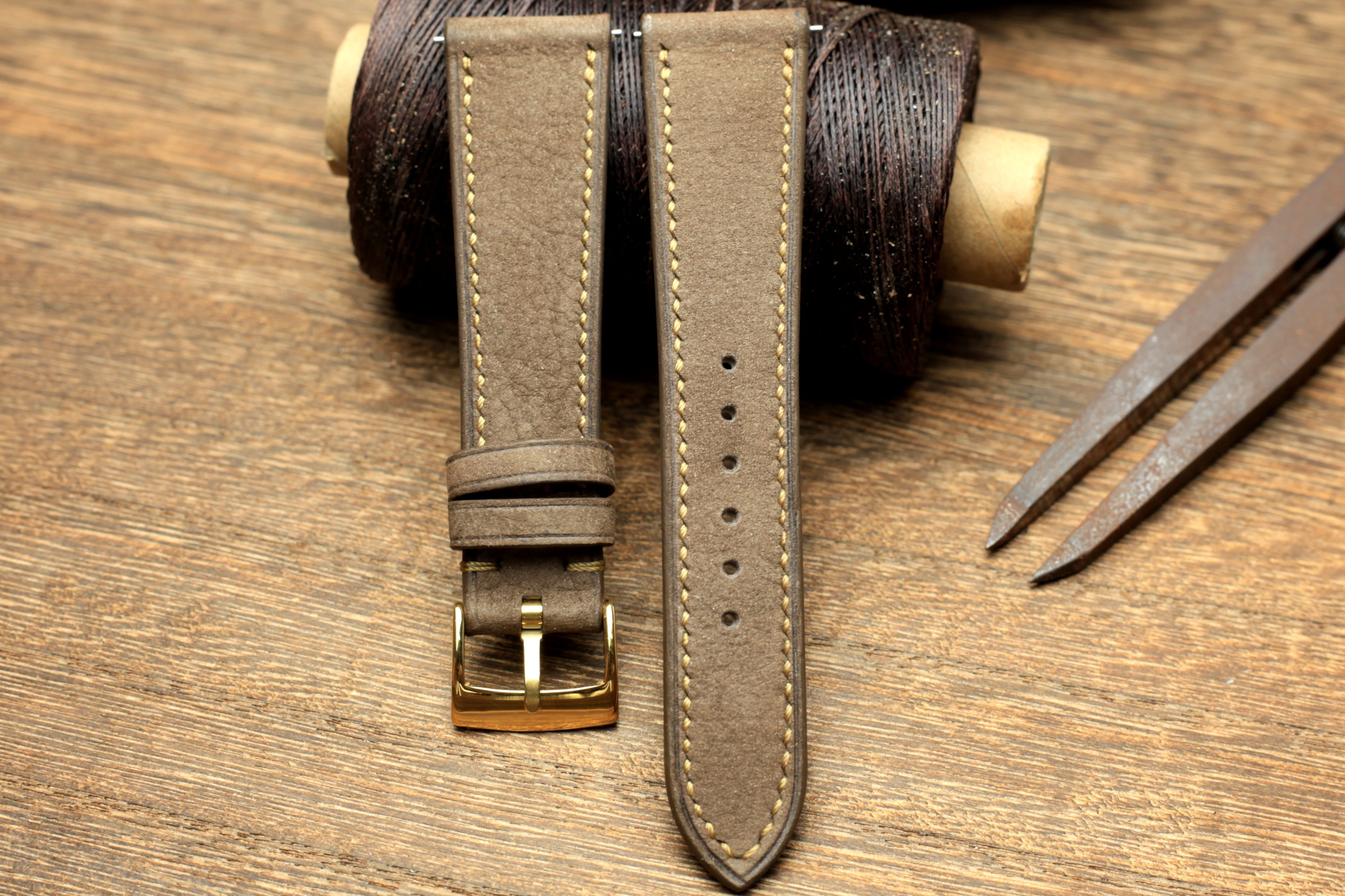 Nubuck Grey Leather Watch Strap, Handmade Watch Band, Quick Release Spring Bar