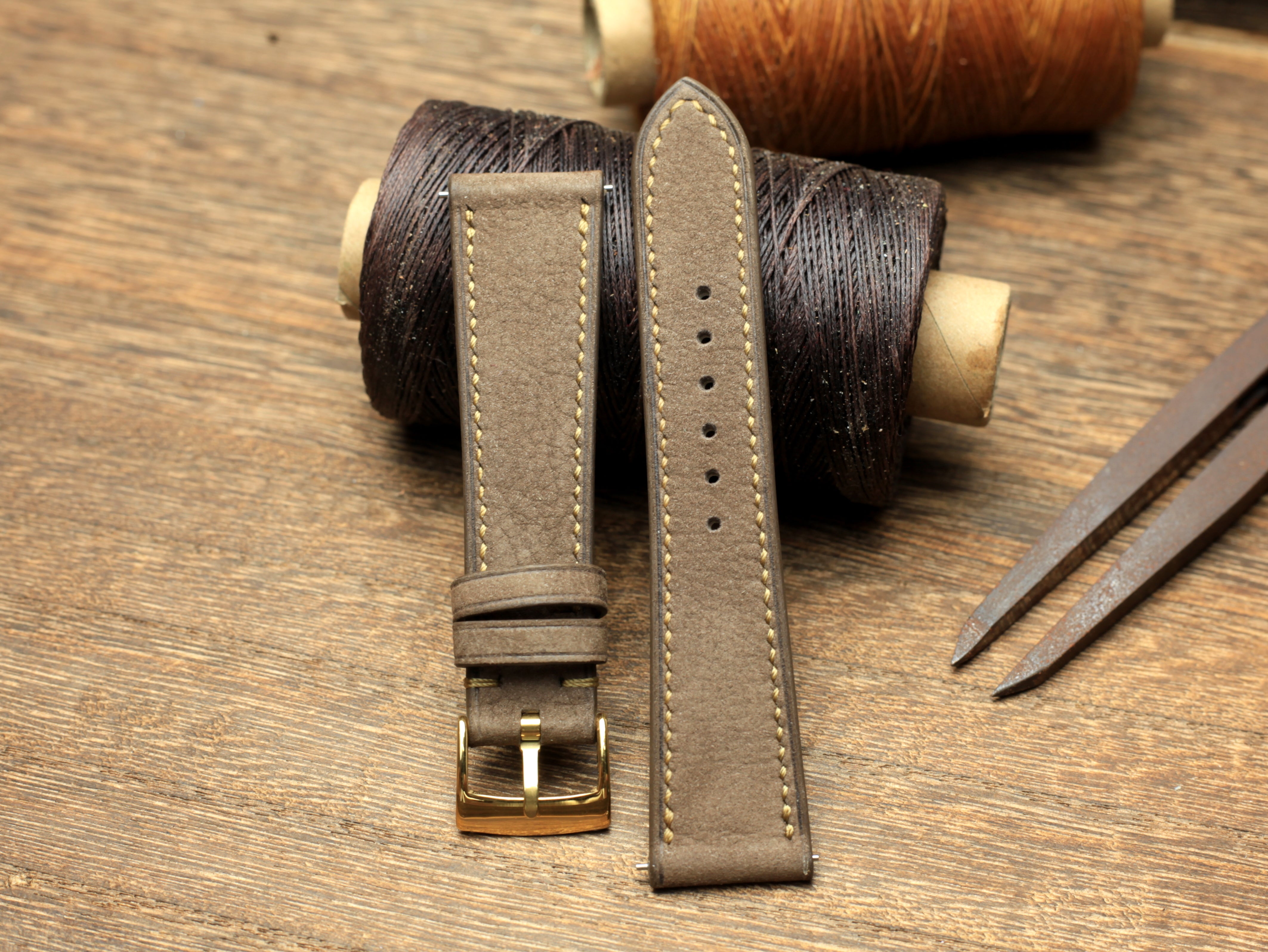 Nubuck Grey Leather Watch Strap, Handmade Watch Band, Quick Release Spring Bar