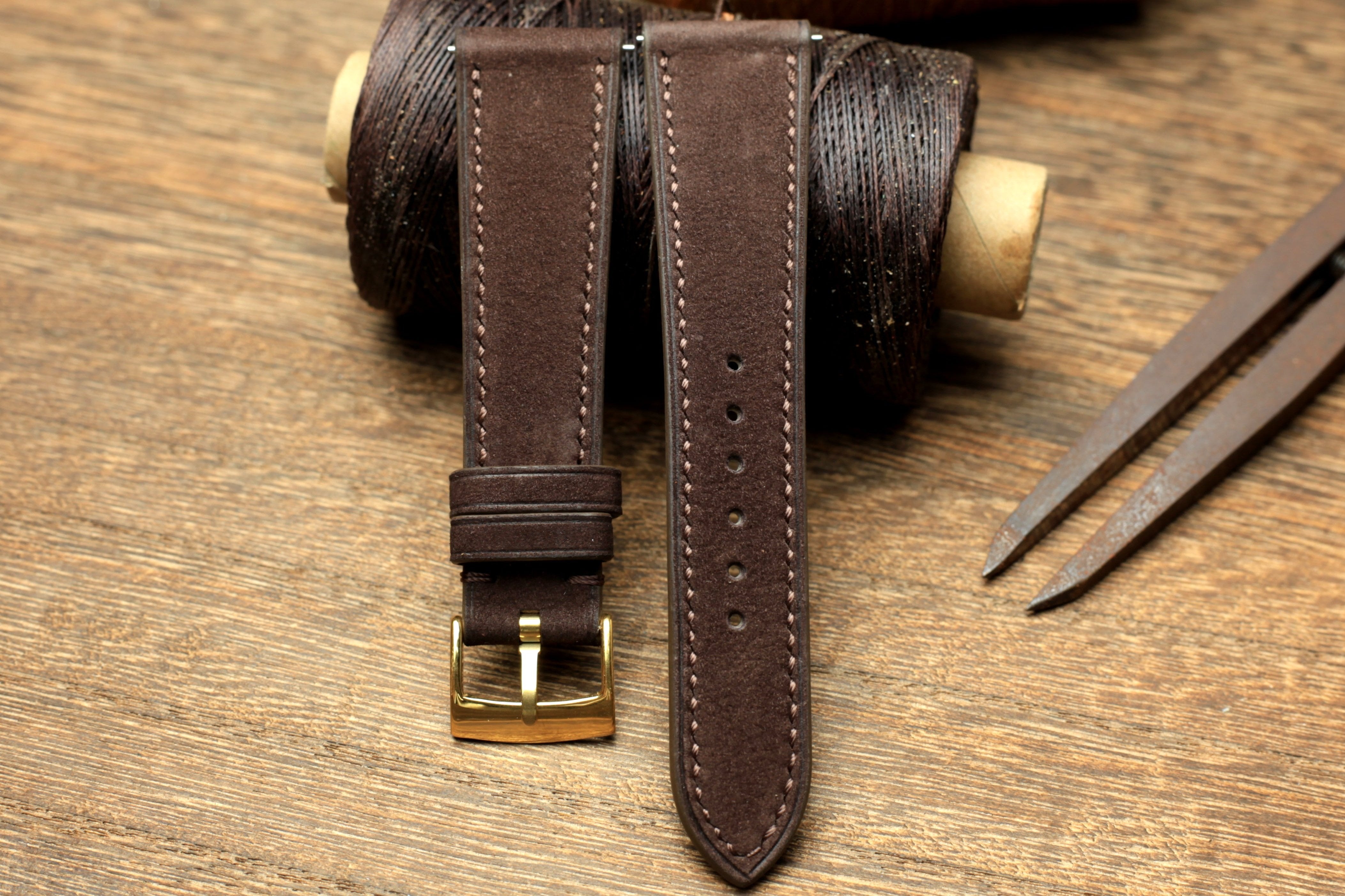 Nubuck Dark Brown Leather Watch Strap, Handmade Watch Band, Quick Release Spring Bar