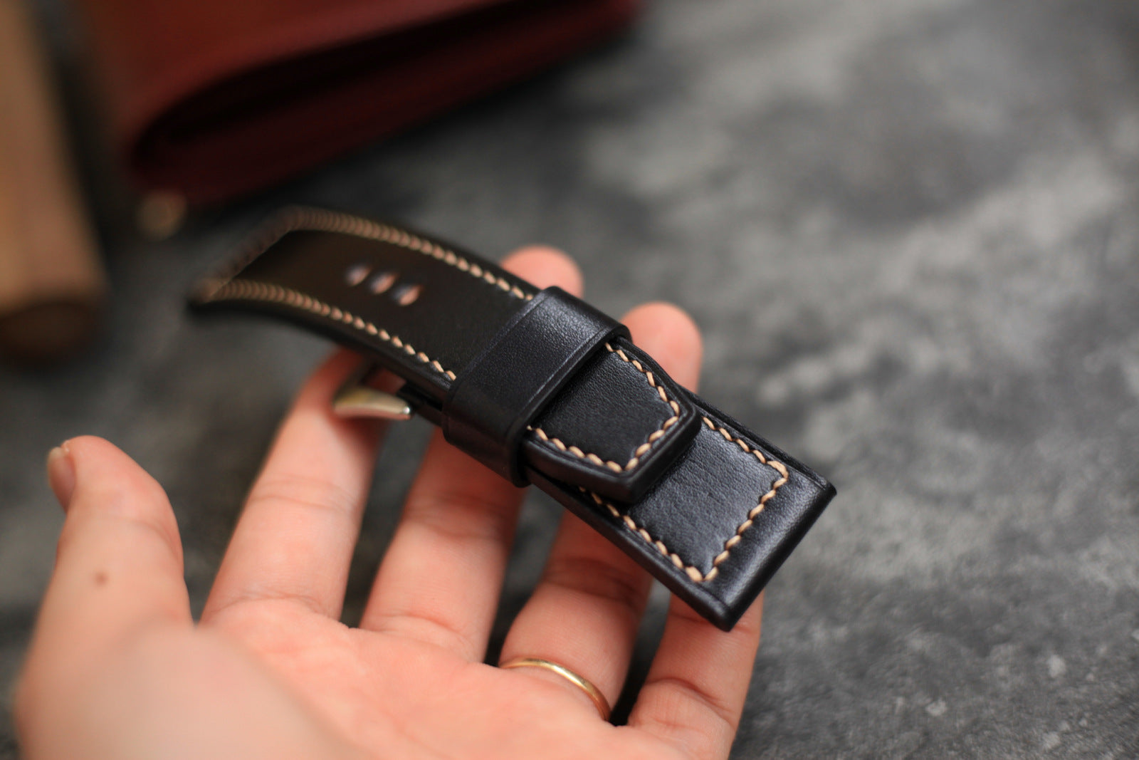 Handmade Black Veg-Tan Leather Panerai Watch Strap