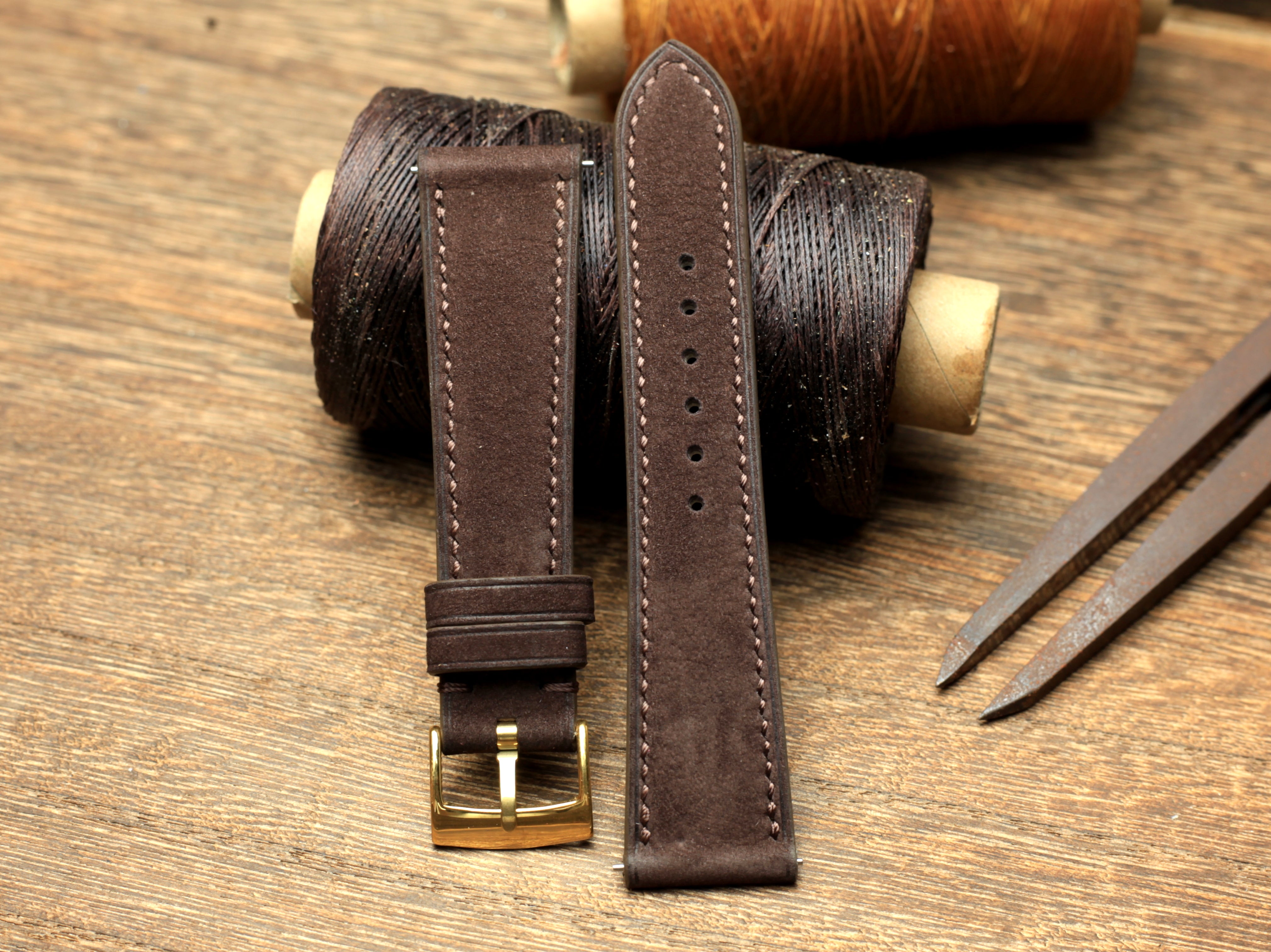 Nubuck Dark Brown Leather Watch Strap, Handmade Watch Band, Quick Release Spring Bar