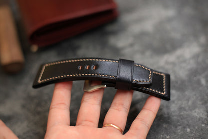 Handmade Black Veg-Tan Leather Panerai Watch Strap
