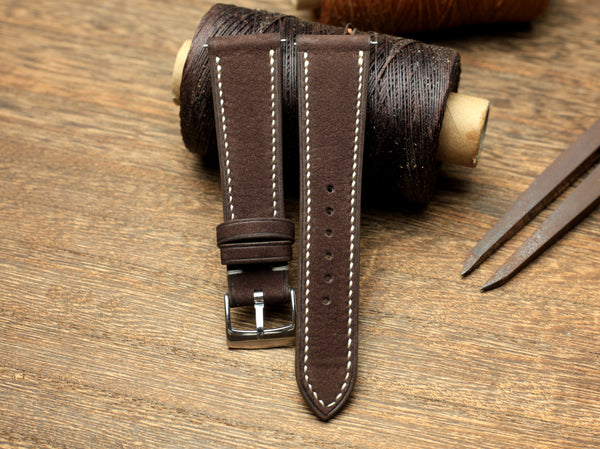 Nubuck Leather Watch Strap Dark Brown Color, Quick Release