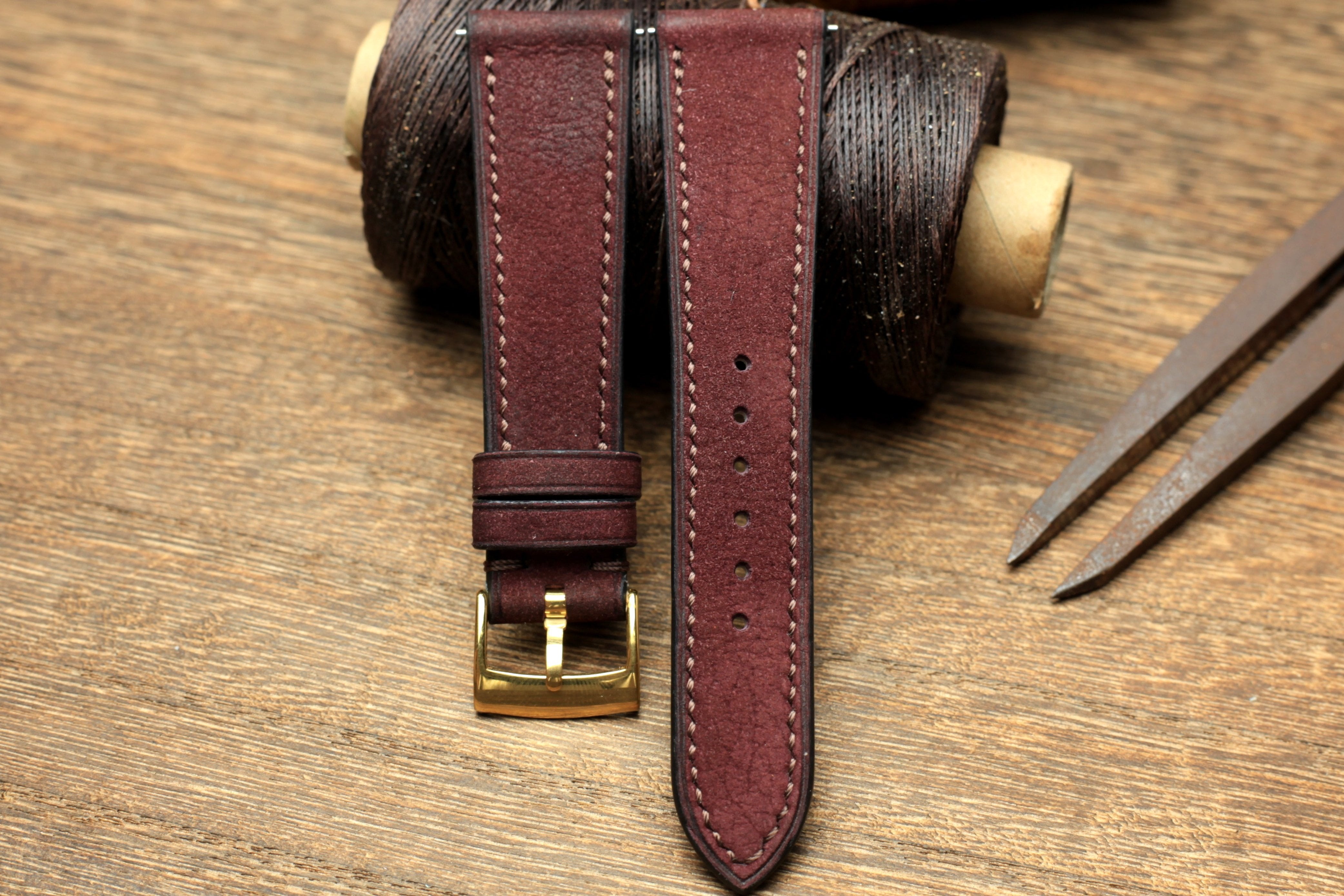 Nubuck Purple Leather Watch Strap, Handmade Watch Band, Quick Release Spring Bar