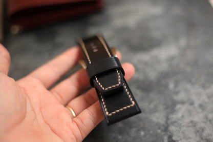 Handmade Black Veg-Tan Leather Panerai Watch Strap