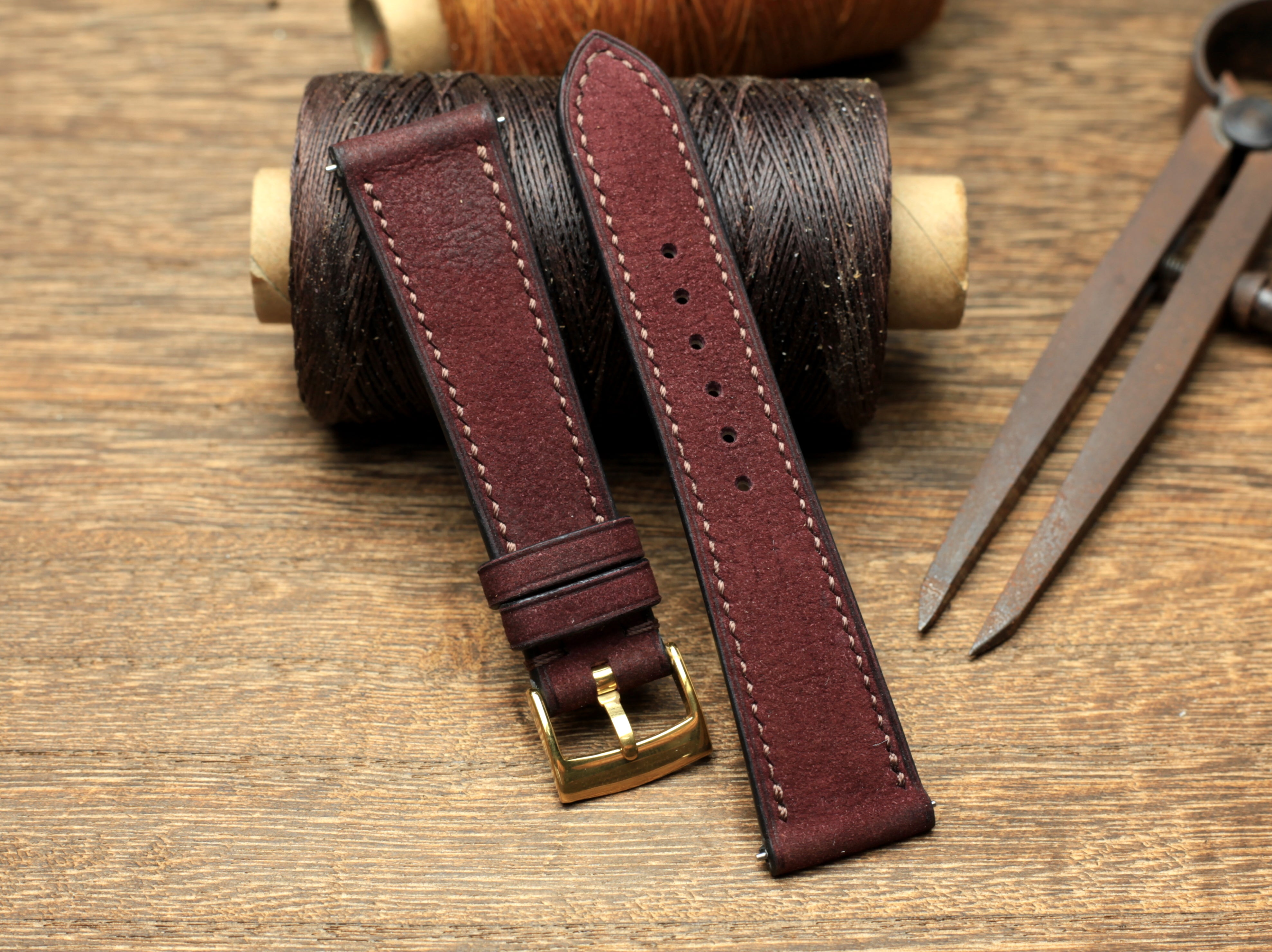 Nubuck Purple Leather Watch Strap, Handmade Watch Band, Quick Release Spring Bar
