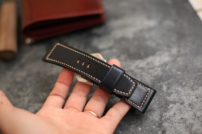 Handmade Black Veg-Tan Leather Panerai Watch Strap