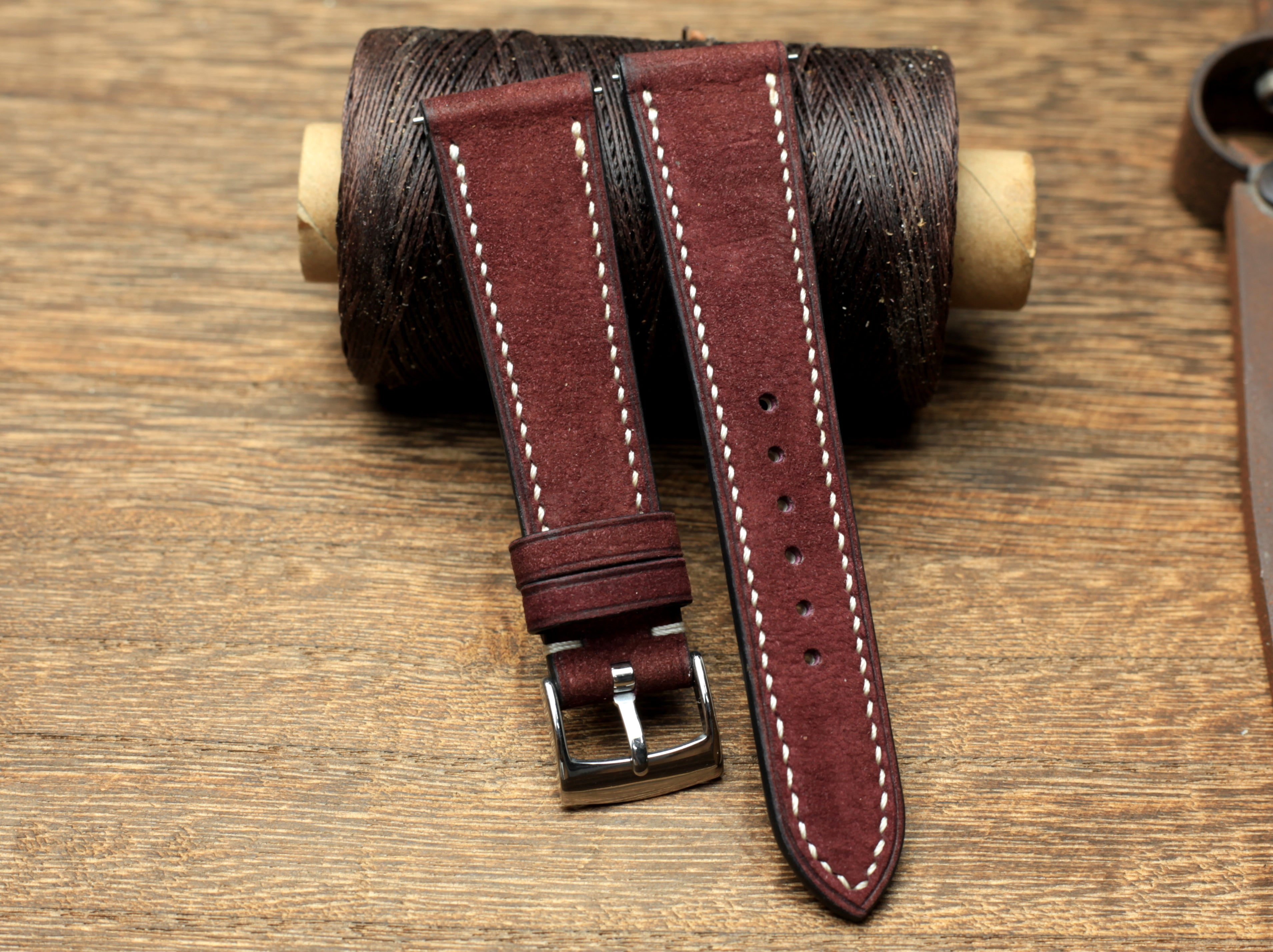 Nubuck Leather Watch Strap Purple Color, Quick Release