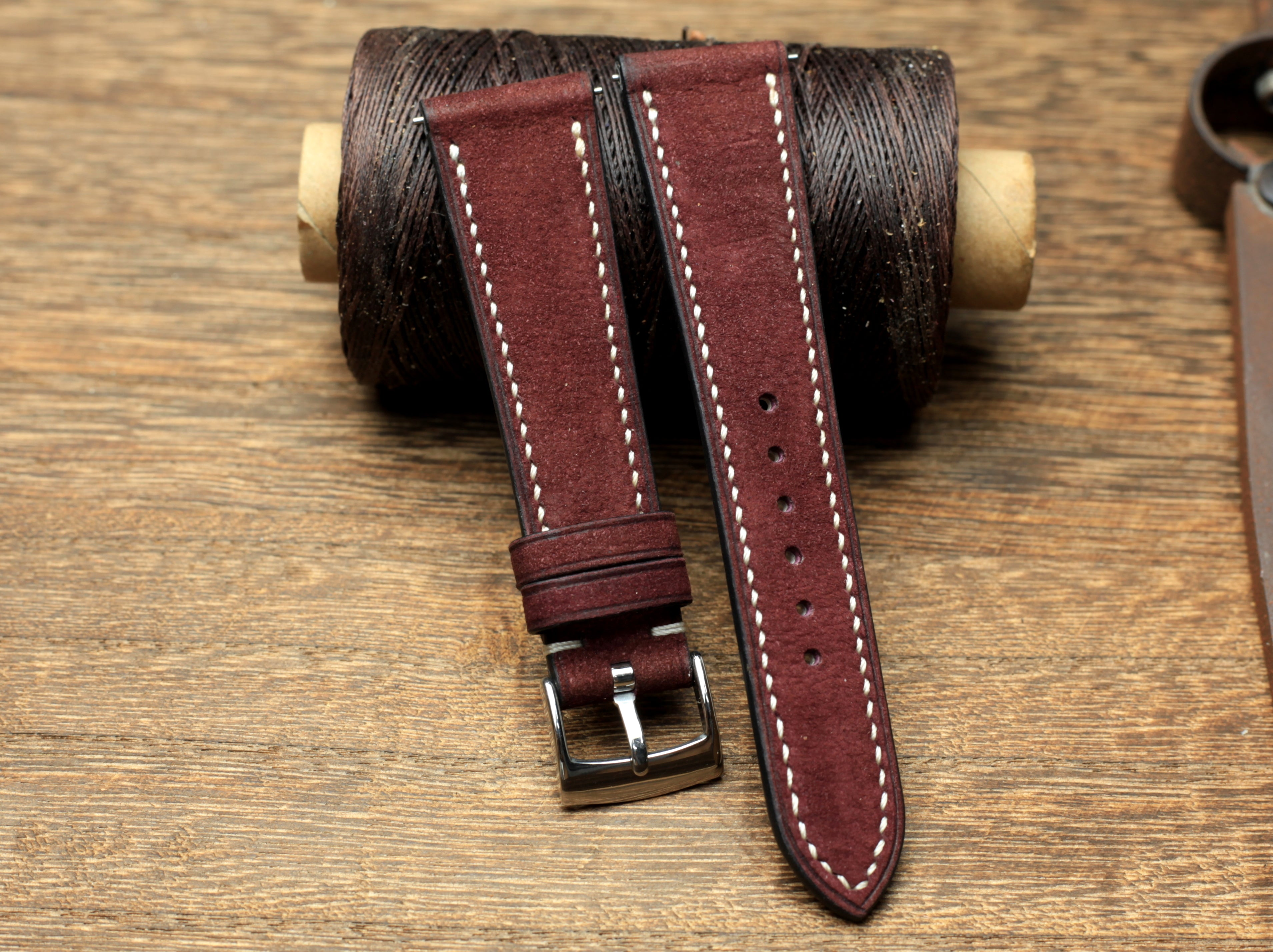 Nubuck Purple Leather Watch Strap, Handmade Watch Band, Quick Release Spring Bar