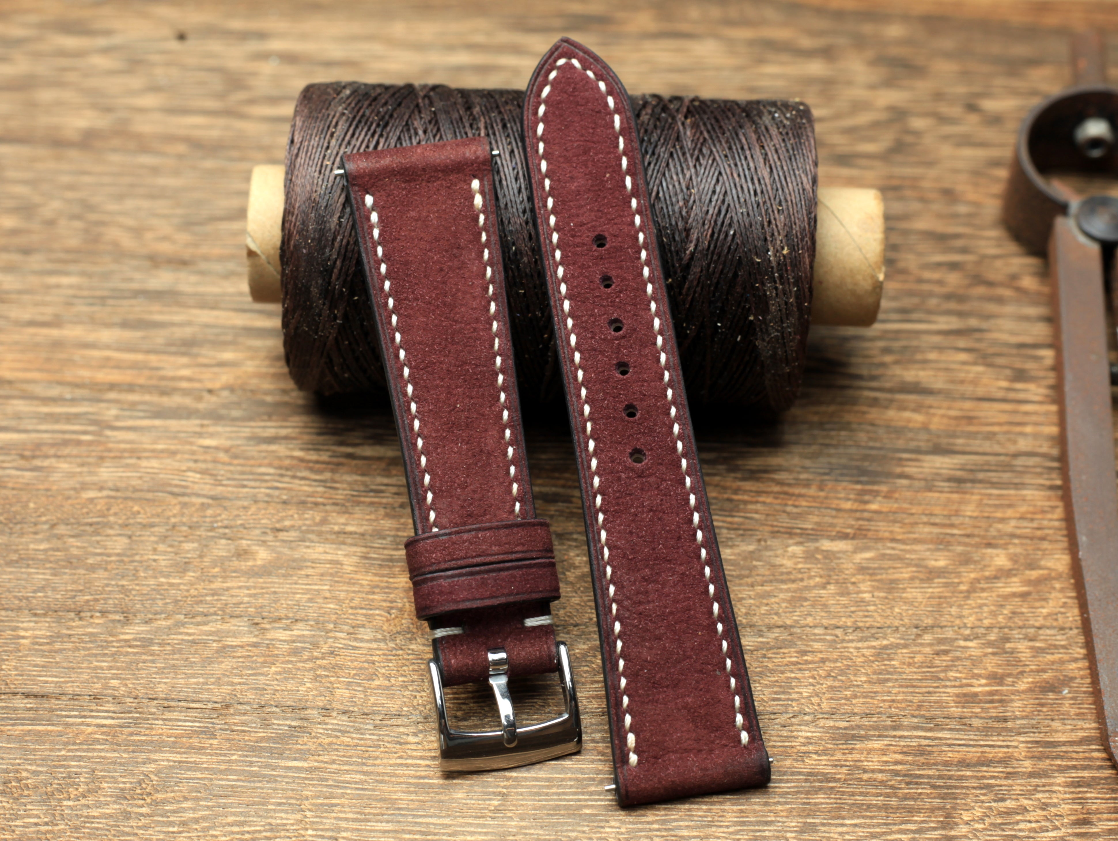 Nubuck Purple Leather Watch Strap, Handmade Watch Band, Quick Release Spring Bar