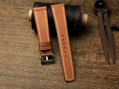 Brown Barenia Leather Watch Strap With Square End, Handmade Watch Band, Quick Release Spring Bar