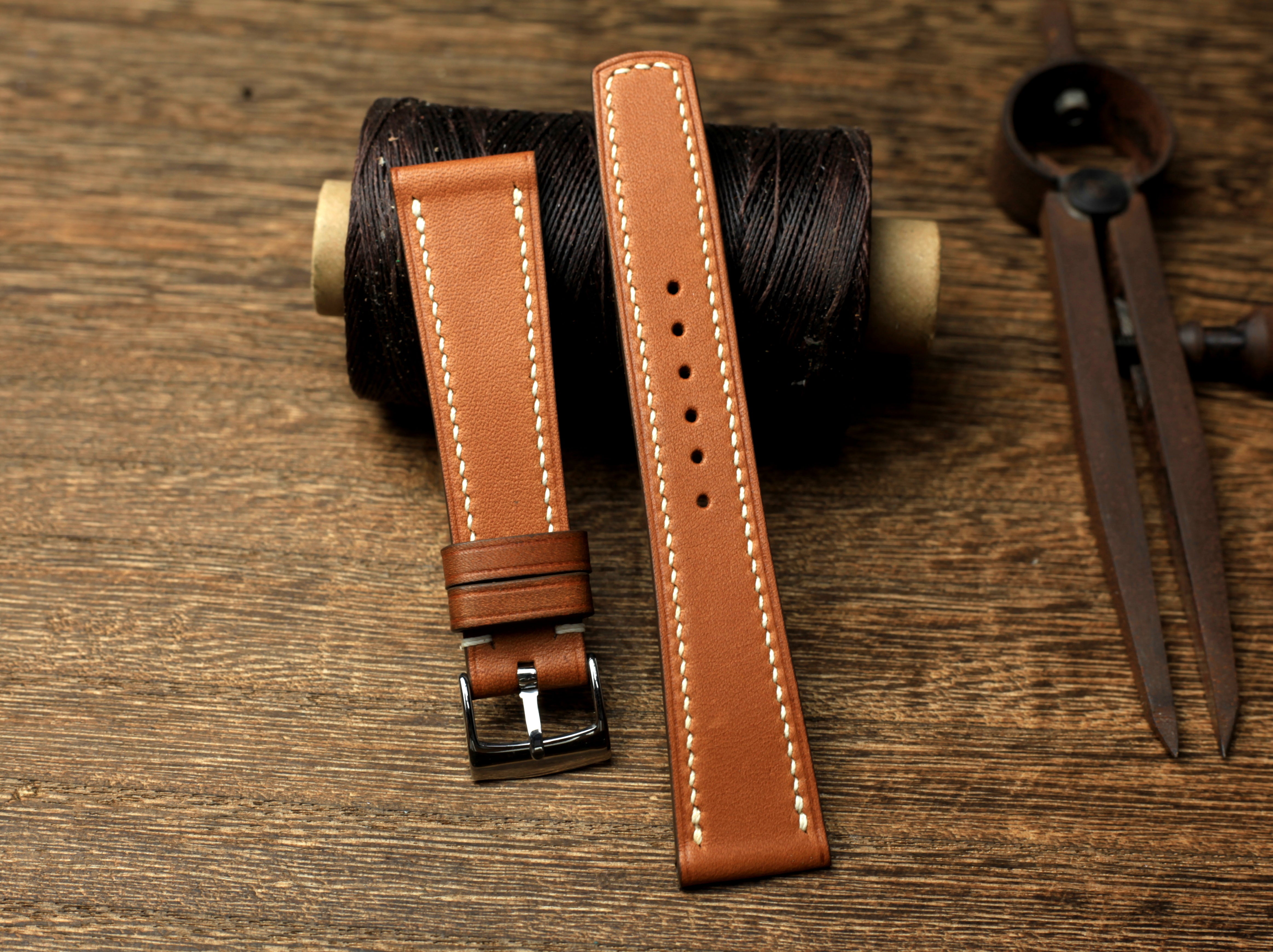 Brown Barenia Leather Watch Strap With Square End,  Quick Release Spring Bar