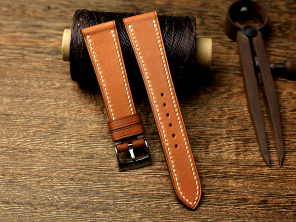 Brown Barenia Leather Watch Strap,  Quick Release Spring Bar