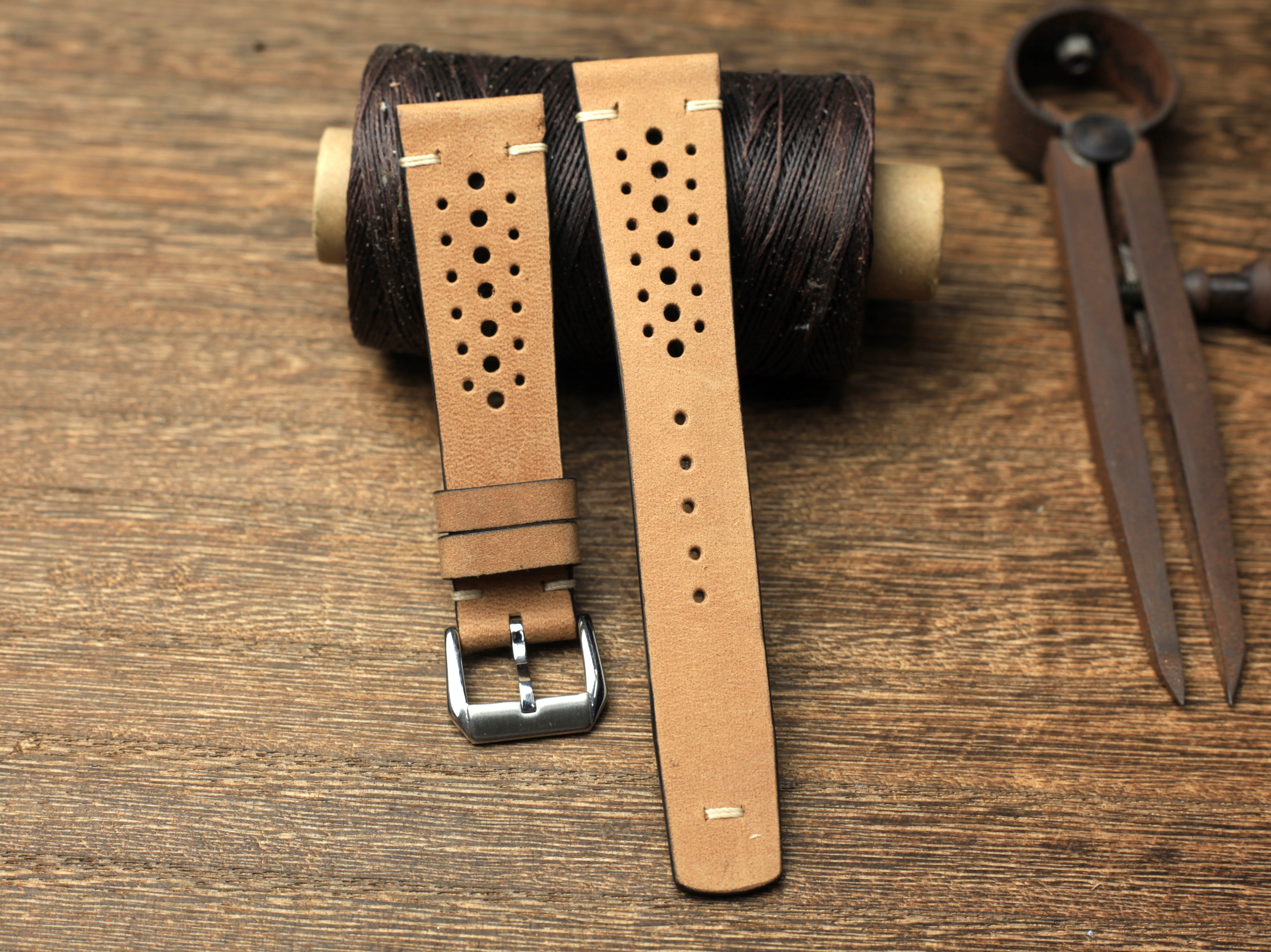 Rally Waxy Beige Leather Watch Strap With Square End, Quick Release Spring Bar