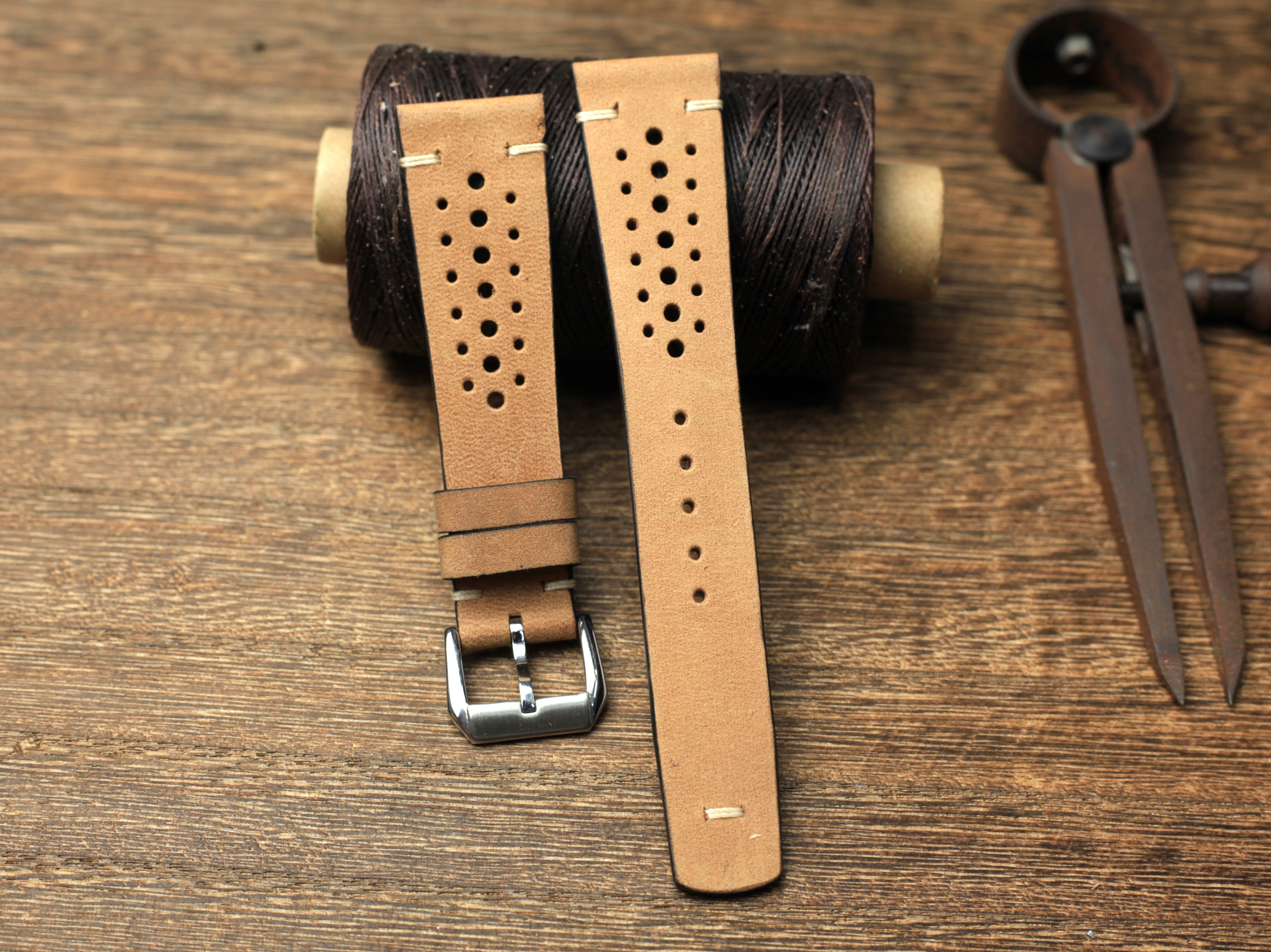 Waxy Biege Leather Strap With Square End, Quick Release Spring Bar