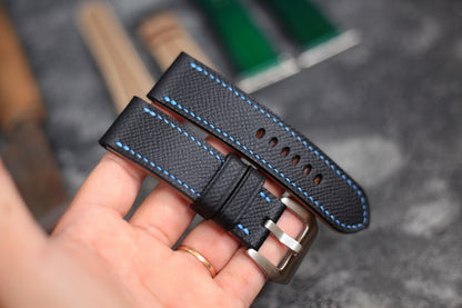 Handmade Panerai Watch Strap, Epsom Black Leather