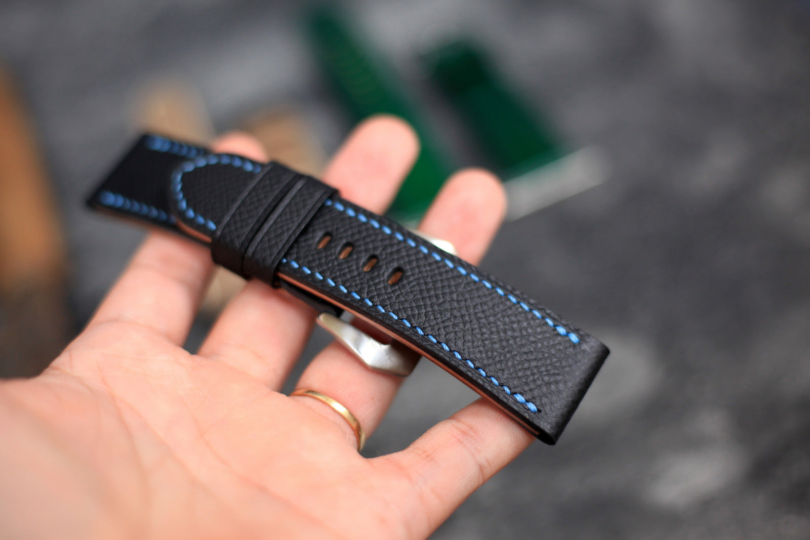 Panerai Watch Band Handmade, Epsom Black Leather