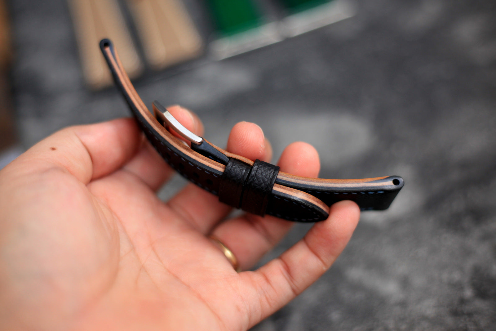 Handmade Panerai Watch Strap, Epsom Black Leather
