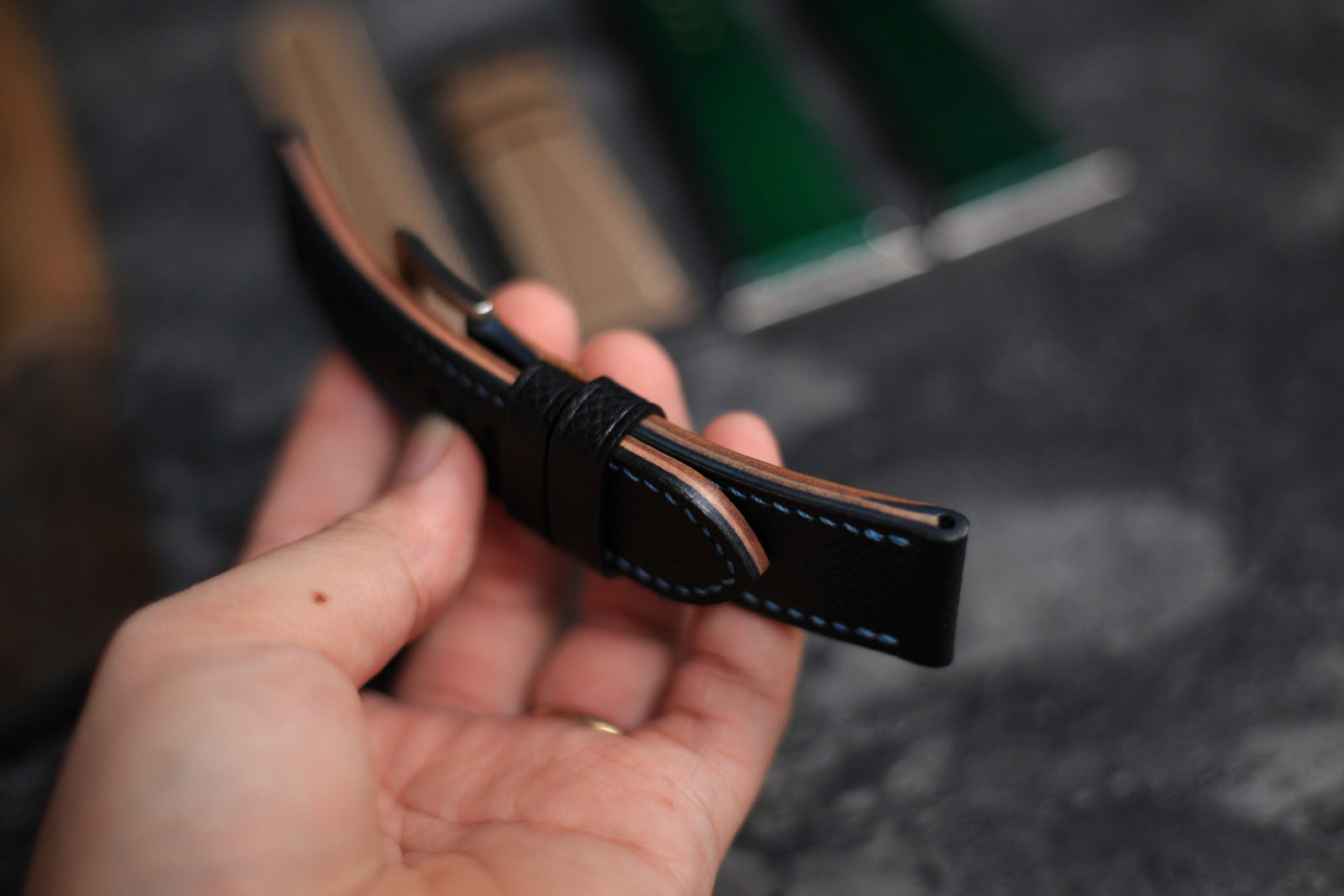Handmade Panerai Watch Strap, Epsom Black Leather