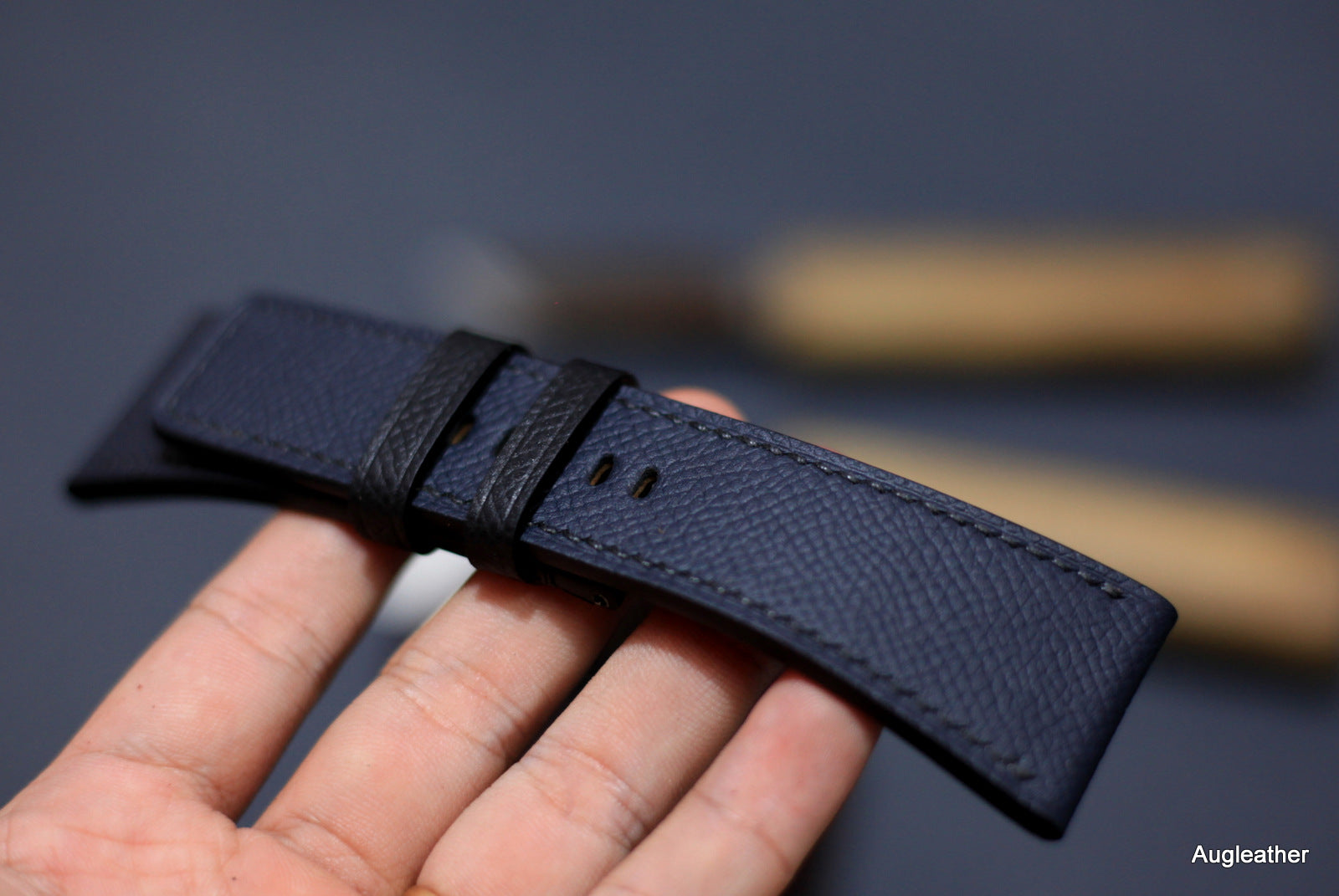Handmade Panerai Watch Strap, Epsom Dark Blue Leather