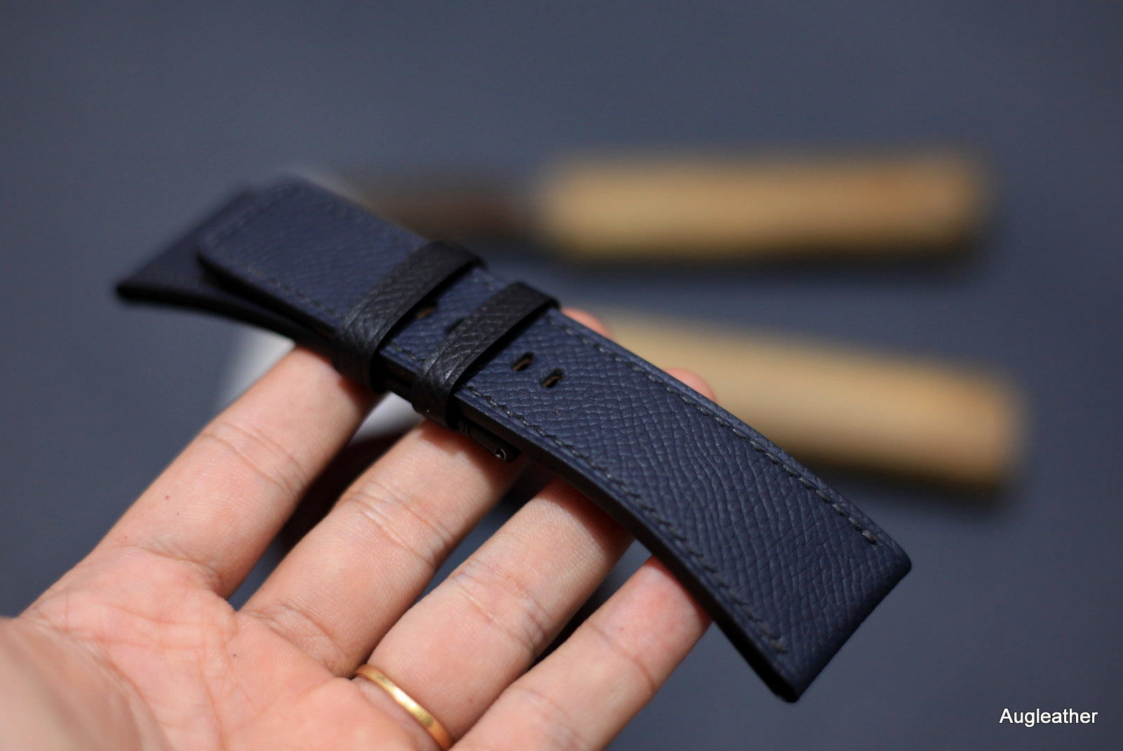 Handmade Panerai Watch Strap, Epsom Dark Blue Leather