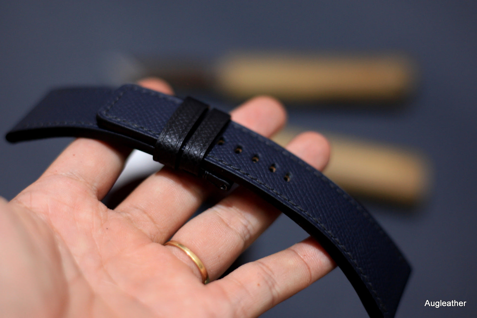 Handmade Panerai Watch Strap, Epsom Dark Blue Leather